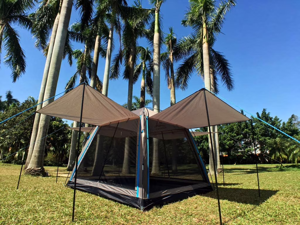 Screen Camping Tent with Floor 4 Season 8x8ft Large Mesh Room Shelter Canopy for Outdoors Gazebo Outside Poles Excluded