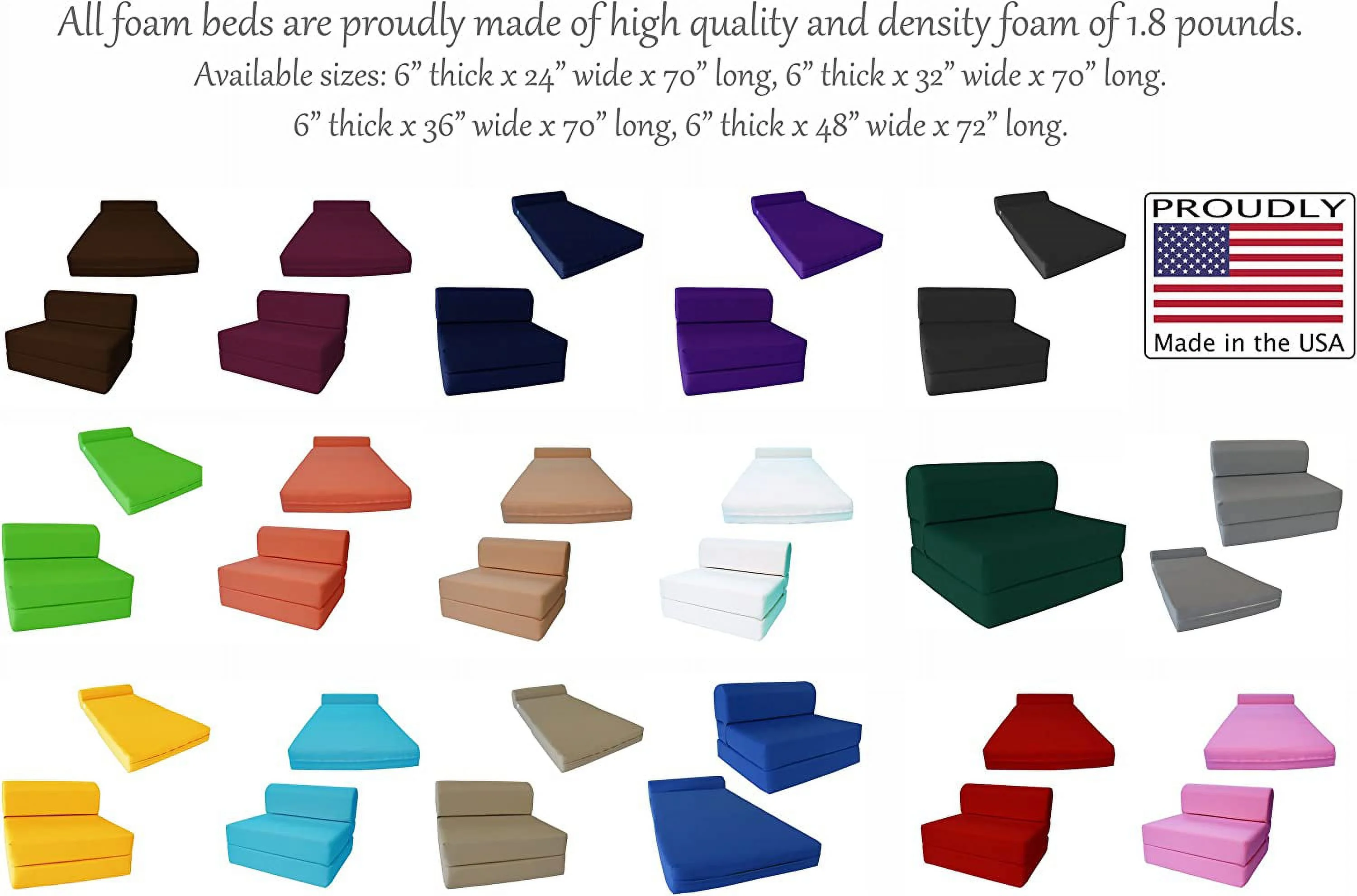 Denim Sleeper Chair Folding Foam Beds, Foldable Sofa Couches, 6 x 32 x 70, Foam Density 1.8