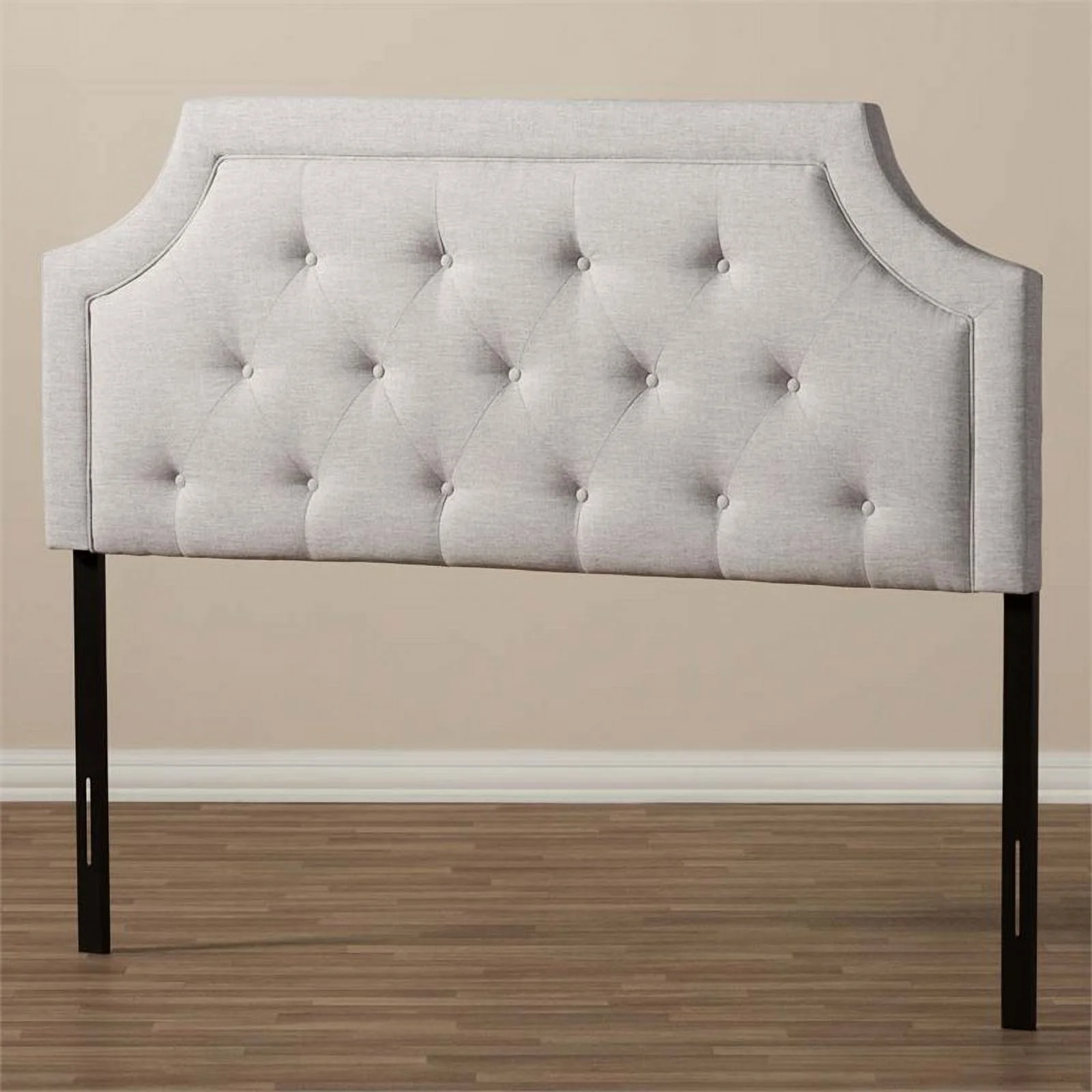 Bowery Hill Fabric Tufted King Headboard in Grayish Beige Finish