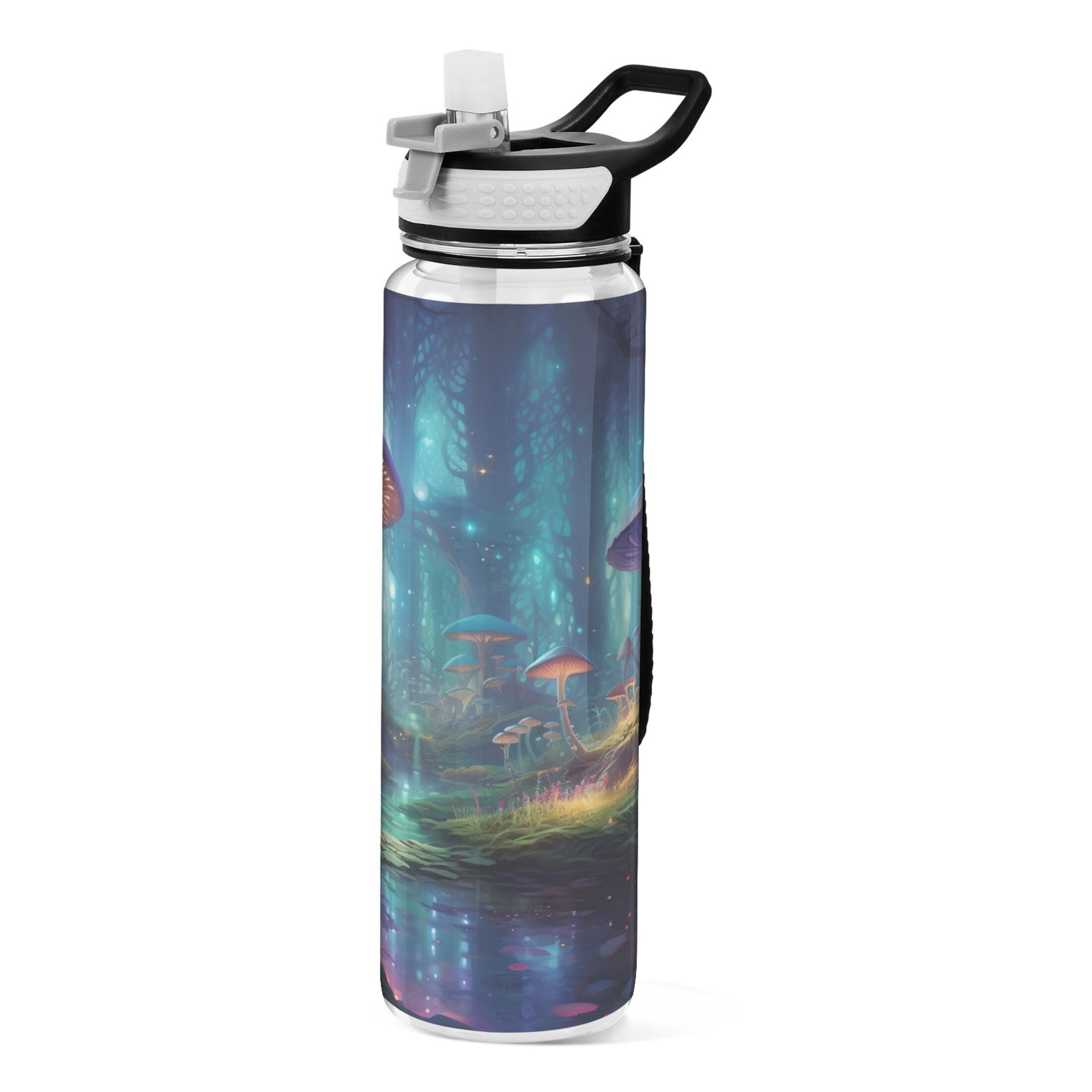 Magic Mushrooms 32oz Water Bottles with Straw Tritan Leakproof Sports Bottle BPA Free Clear for Fitness Gym Swimming Cycling