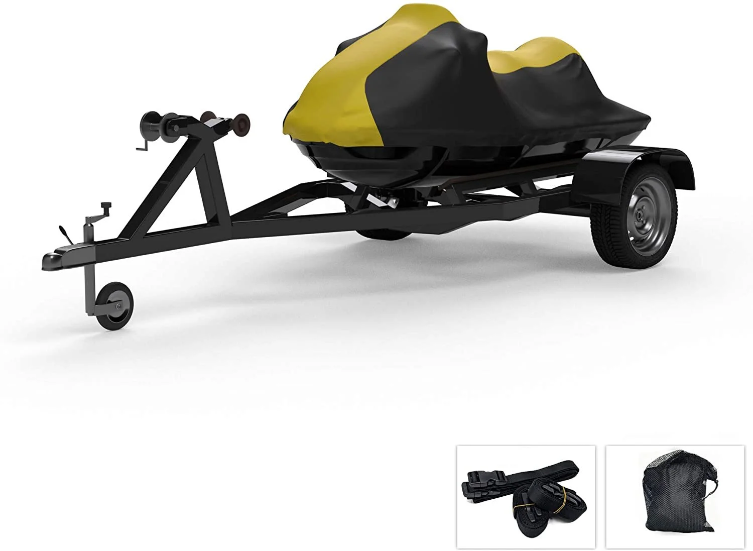 Weatherproof Jet Ski Covers for Yamaha Wave Runner VX Limited 2016-2019 - Yellow/Black Color - All Weather - Trailerable - Protects from Rain, Sun, and More! Includes Trailer Straps and Storage Bag