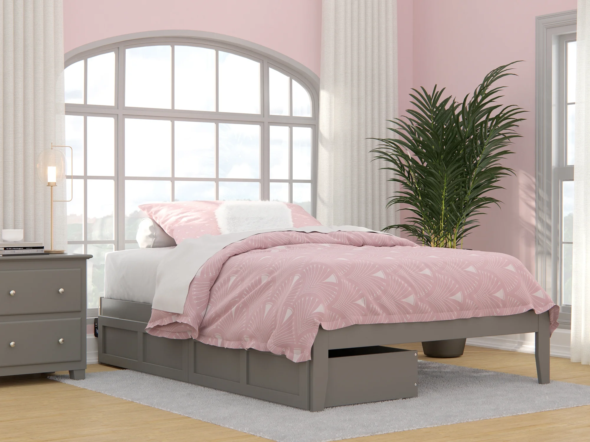 Colorado Full Bed with USB Turbo Charger and 2 Drawers in Grey