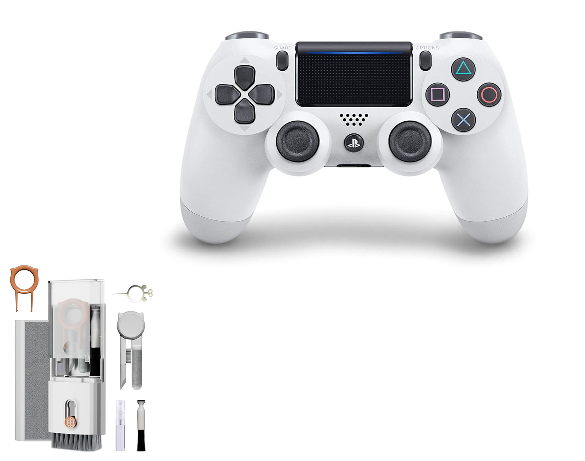Sony Dual Shock White Gaming Controller PS4 Console With Cleaning Kit BOLT AXTION Bundle Like New