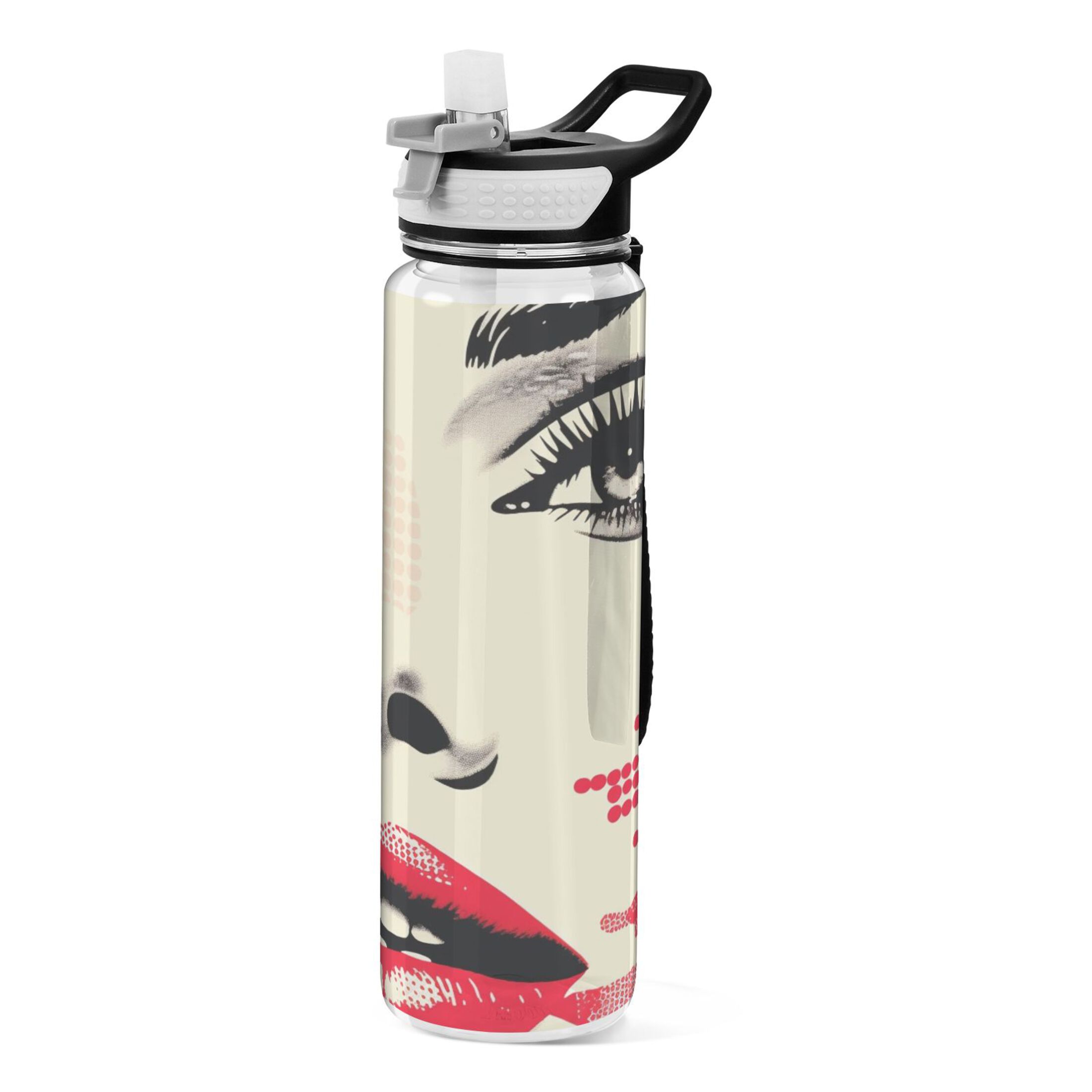 Women Abstract Face 32oz Sports Water Bottles Leakproof Tritan Bottle with Straw BPA Free Clear Bottle for Fitness Gym Outdoor Cycling