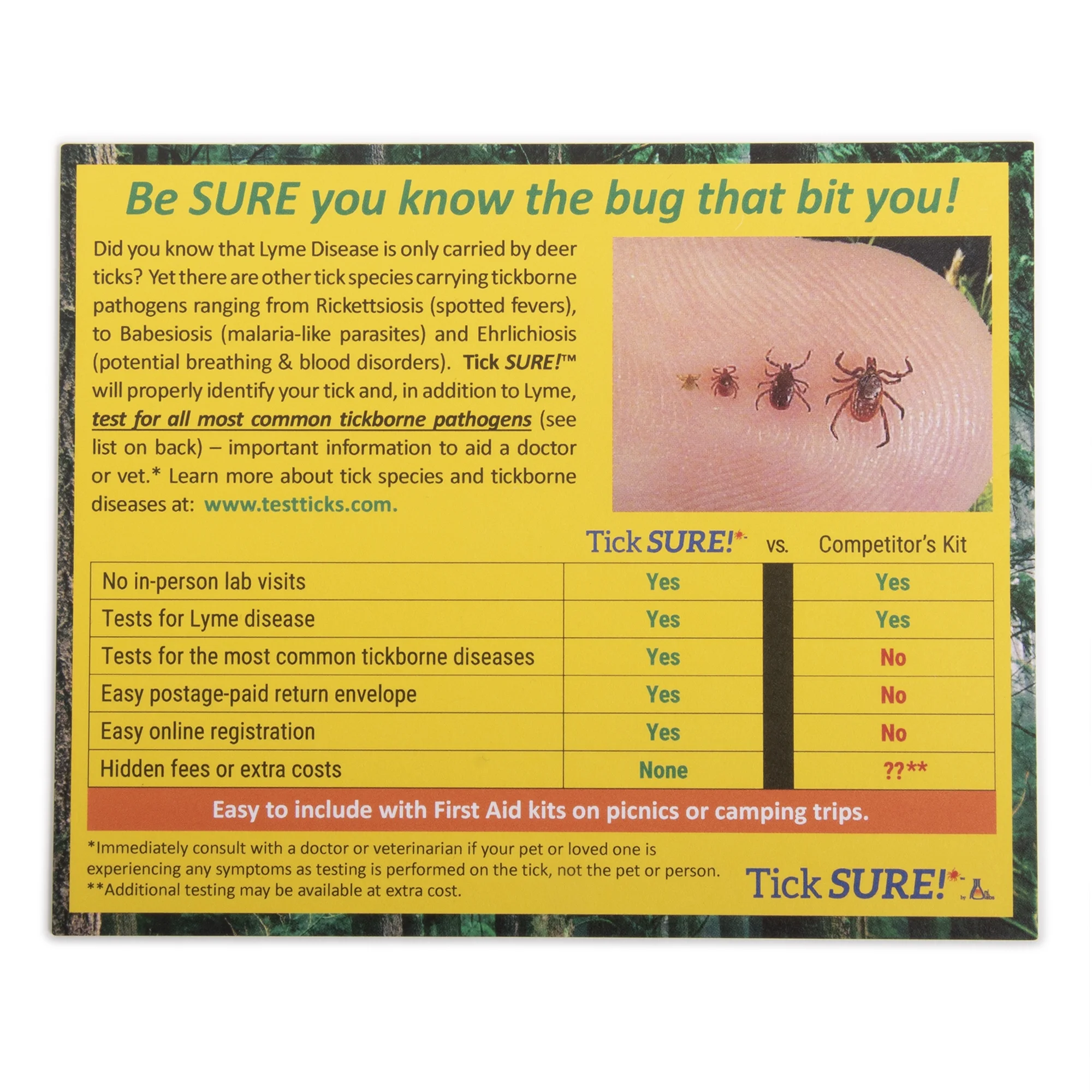Tick SURE!  Prepaid tick testing kit by NJ Labs