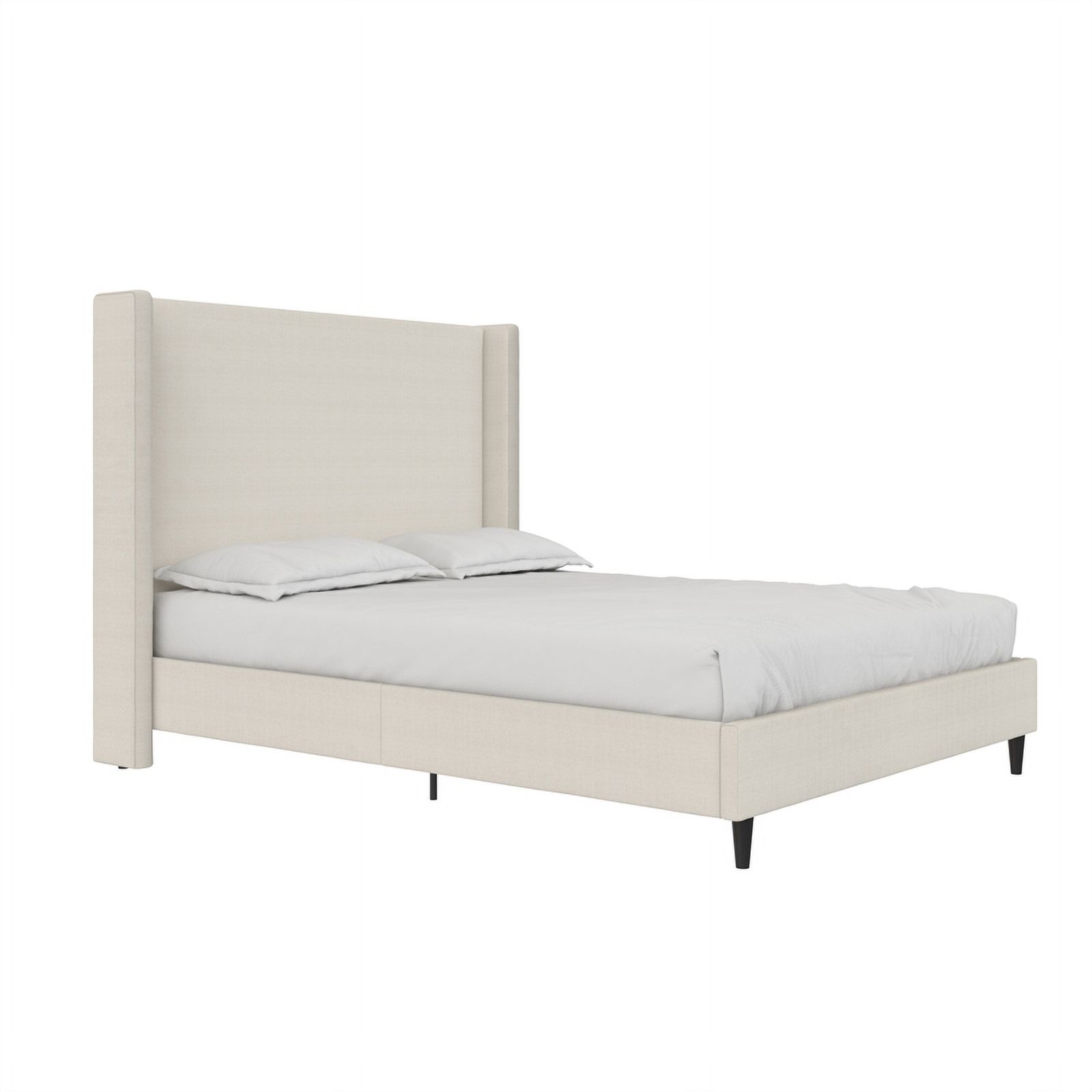 Pemberly Row Upholstered Platform Bed Frame - Queen in Textured Ivory Canvas