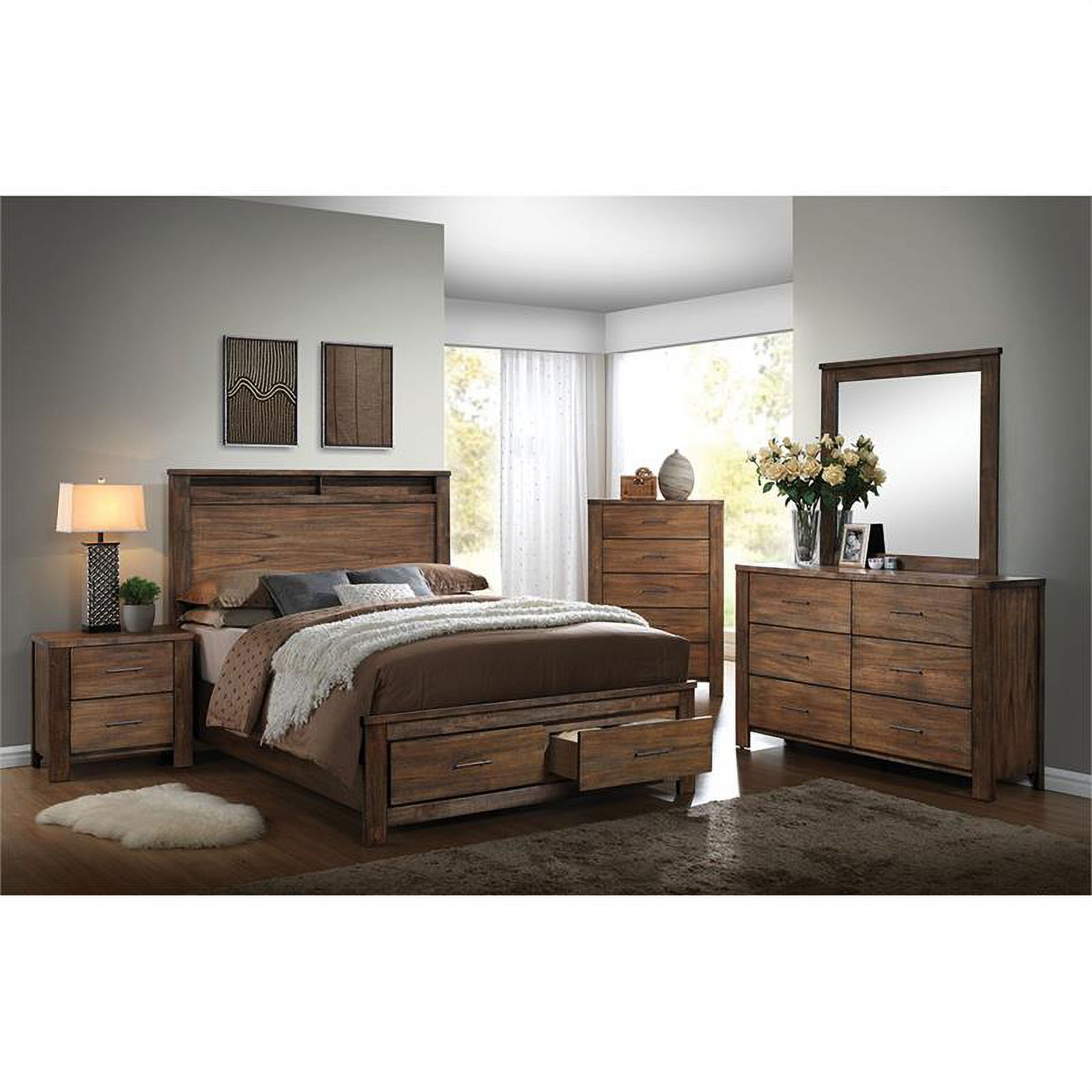 Furniture of America Nangetti 2-Piece Wood Oak Queen Bedroom Set - Queen+Chest