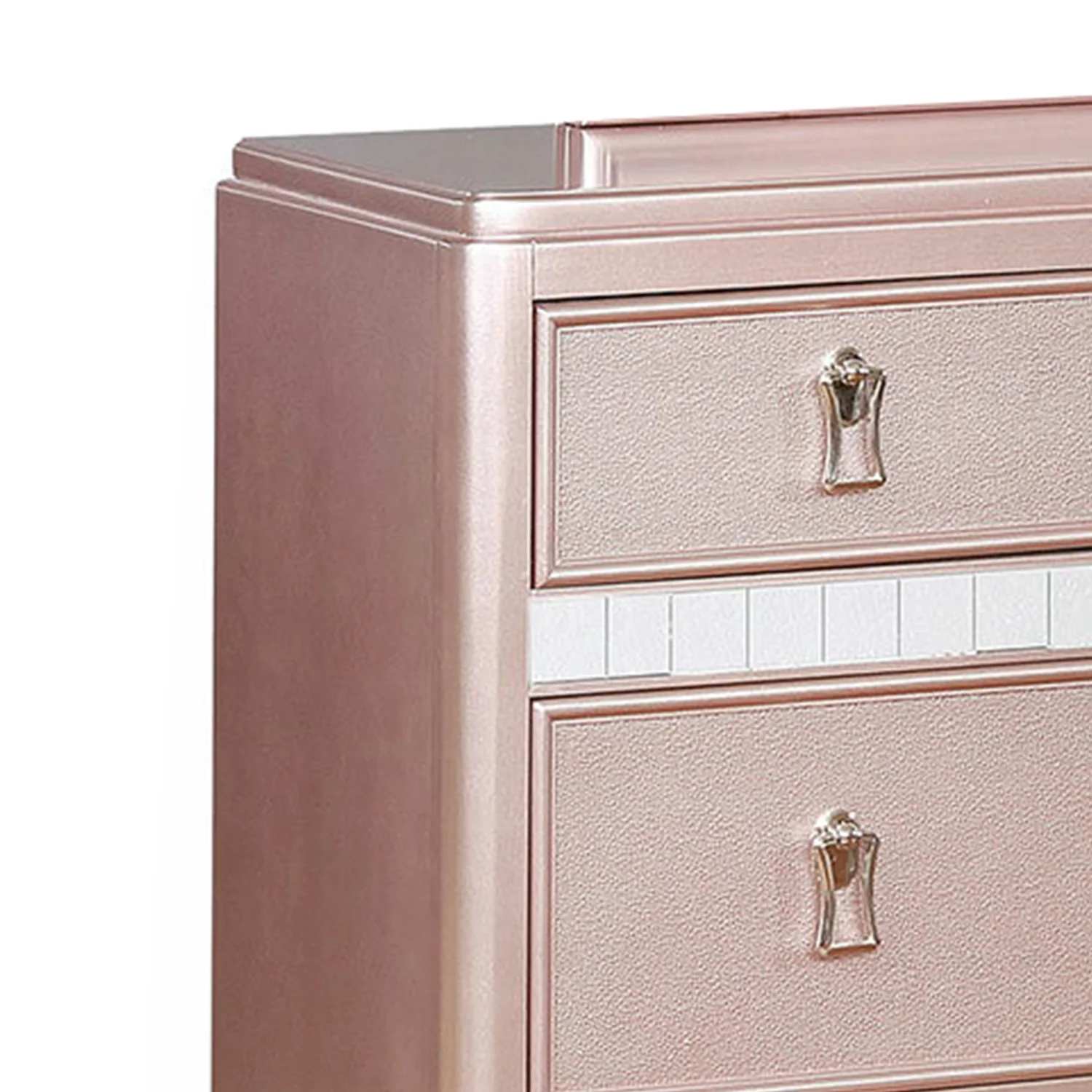 Wooden Dresser with 7 Drawers and Mirror Panel Inserts, Rose Gold