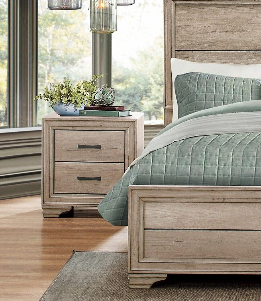 Contemporary 3pc Bedroom Set Eastern King Size Bed and Two Nightstands Natural Finish Bedroom Furniture