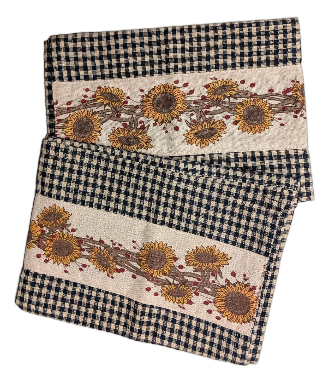 SUNFLOWER 'N' BERRIES Black Check Kitchen Towels, Set of 2, The Country House