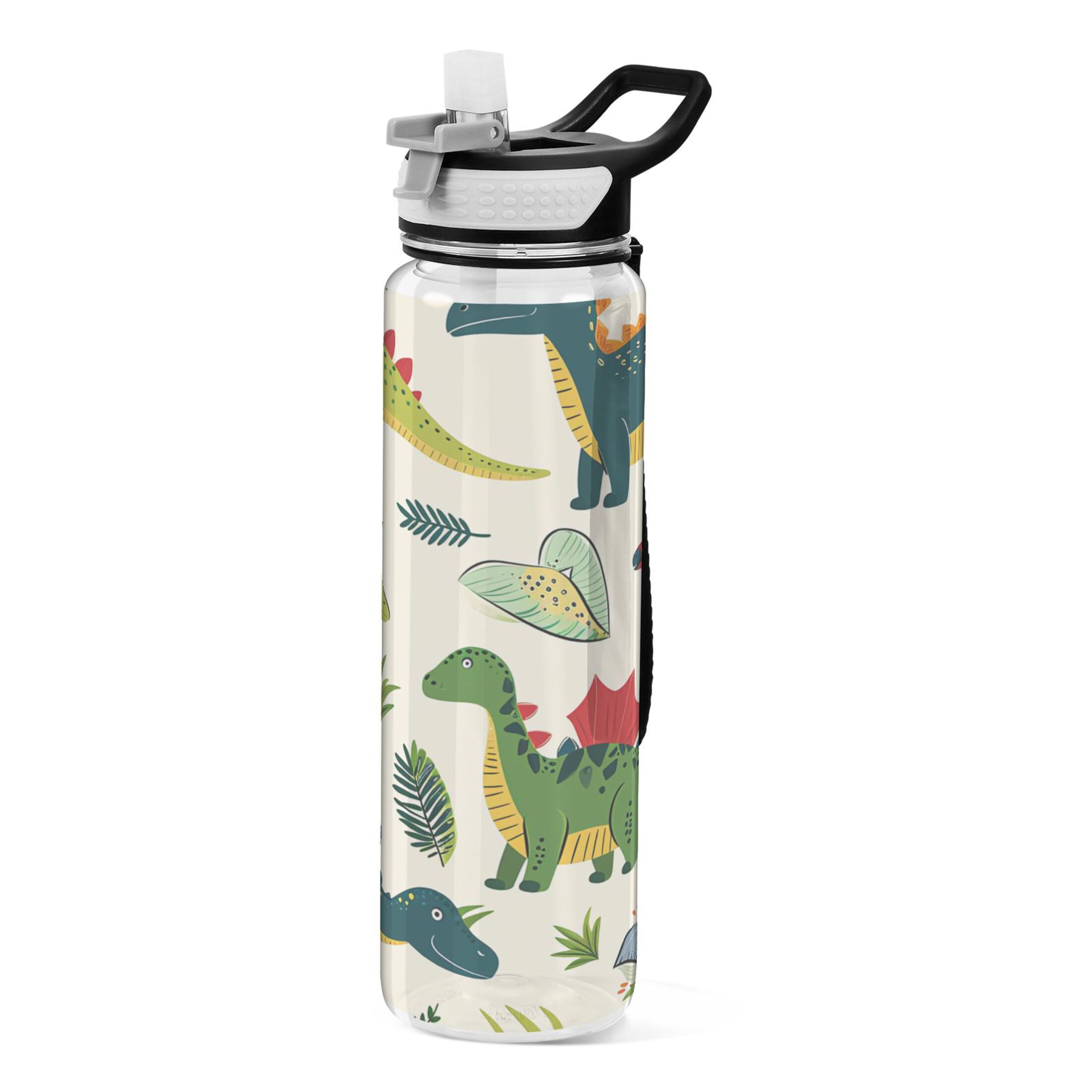 Cartoon Dinosaur 32oz Sports Water Bottles Leakproof Tritan Bottle with Straw BPA Free Clear Bottle for Fitness Gym Outdoor Cycling