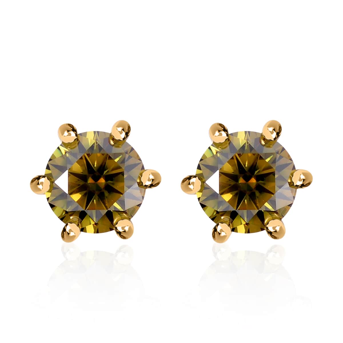 Shop LC Green Moissanite Round 925 Sterling Silver Vermeil Yellow Gold Plated Stud Solitaire Earrings for Women Jewelry Ct 1.56 Birthday Gifts for Women