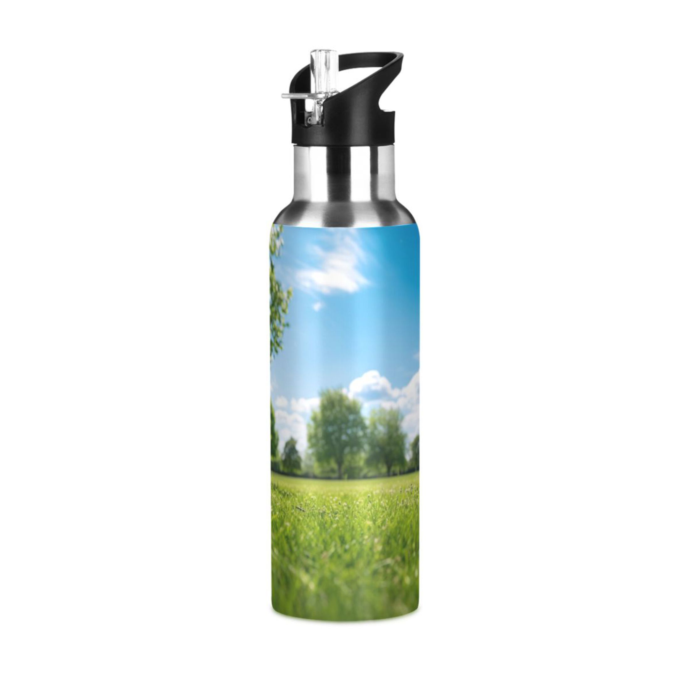 Grass Green Water Bottles Insulated Thermos Kids Stainless Steel Bottle with Straw Lid Flask Leakproof for Sports Gym 20 oz