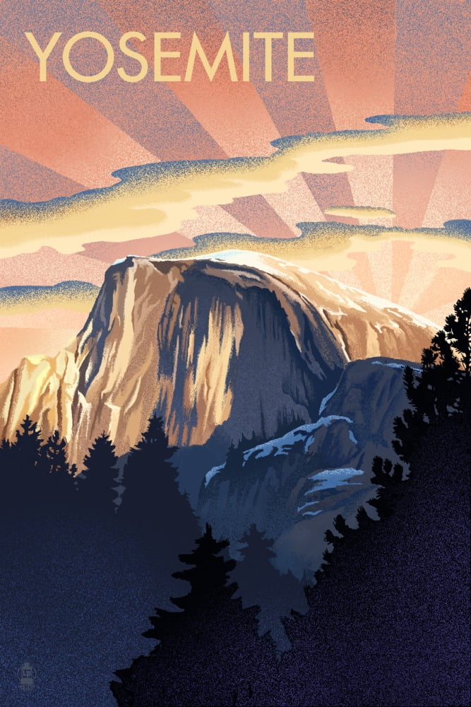 Yosemite, California, Half Dome, Lithograph (12x18 Wall Art Poster, Room Decor)