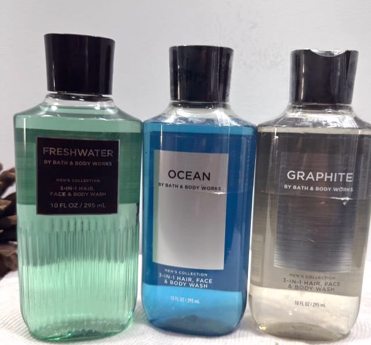 Bath & Body Works Men's Collection 3-in-1 Hair, Face & Body Wash Trio Set, 10 fl oz (Freshwater, Ocean and Graphite)