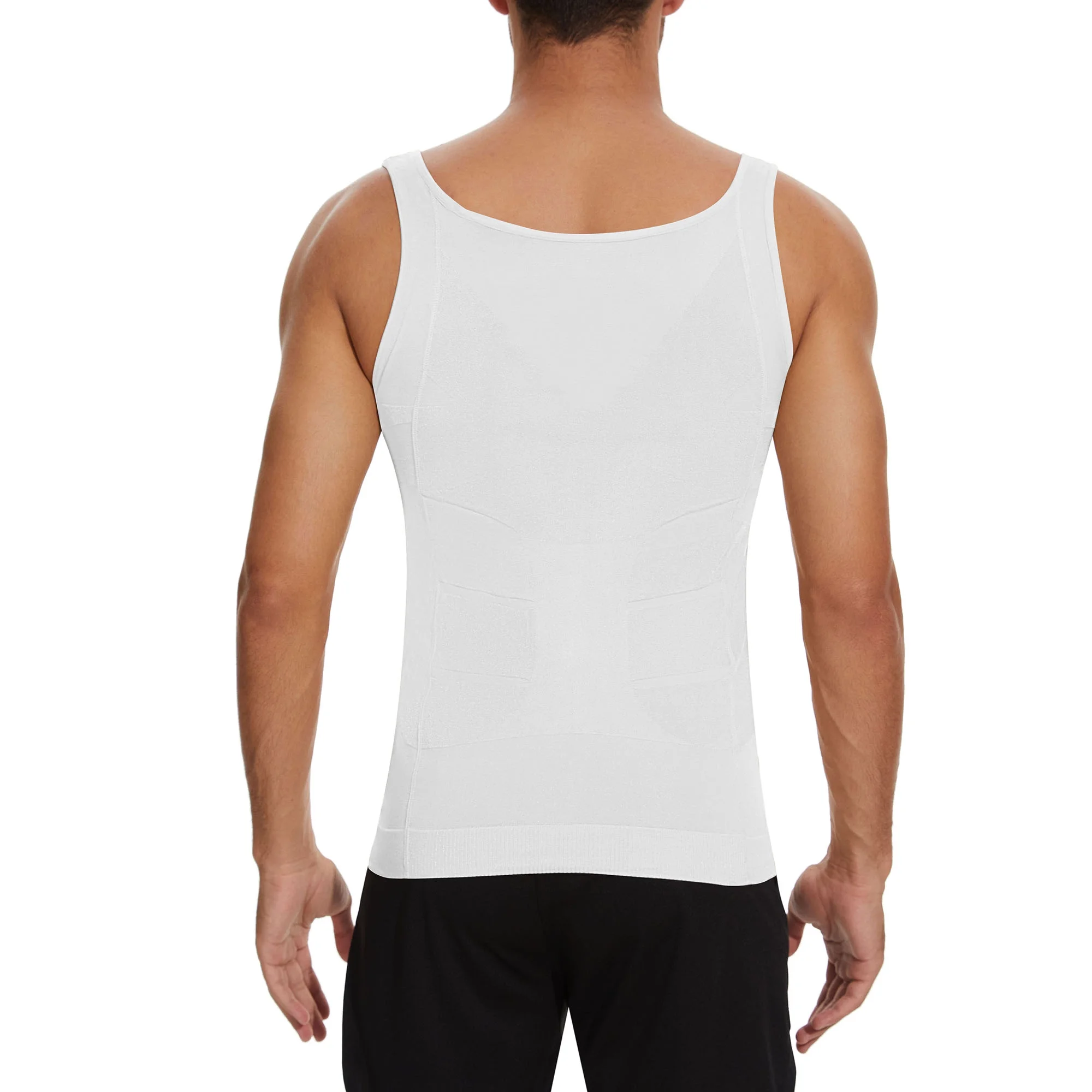 QRIC 2 Pack Mens Compression Shirts Shapewear Slimming Body Shaper Tank Top Vest Belly Control Undershirt White 2XL