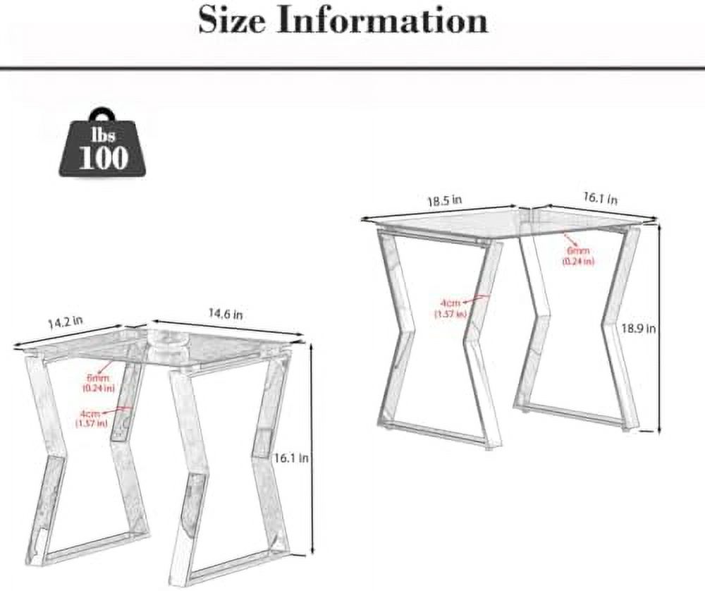 RUNFAYBIU Small Tempered Glass Nesting Table  for Accent Living Room  Nesting Table with Metal Frame & Tempered Glass Tabletop for Sofa Side  Bed Side  Corridor  Small End Table Coffe