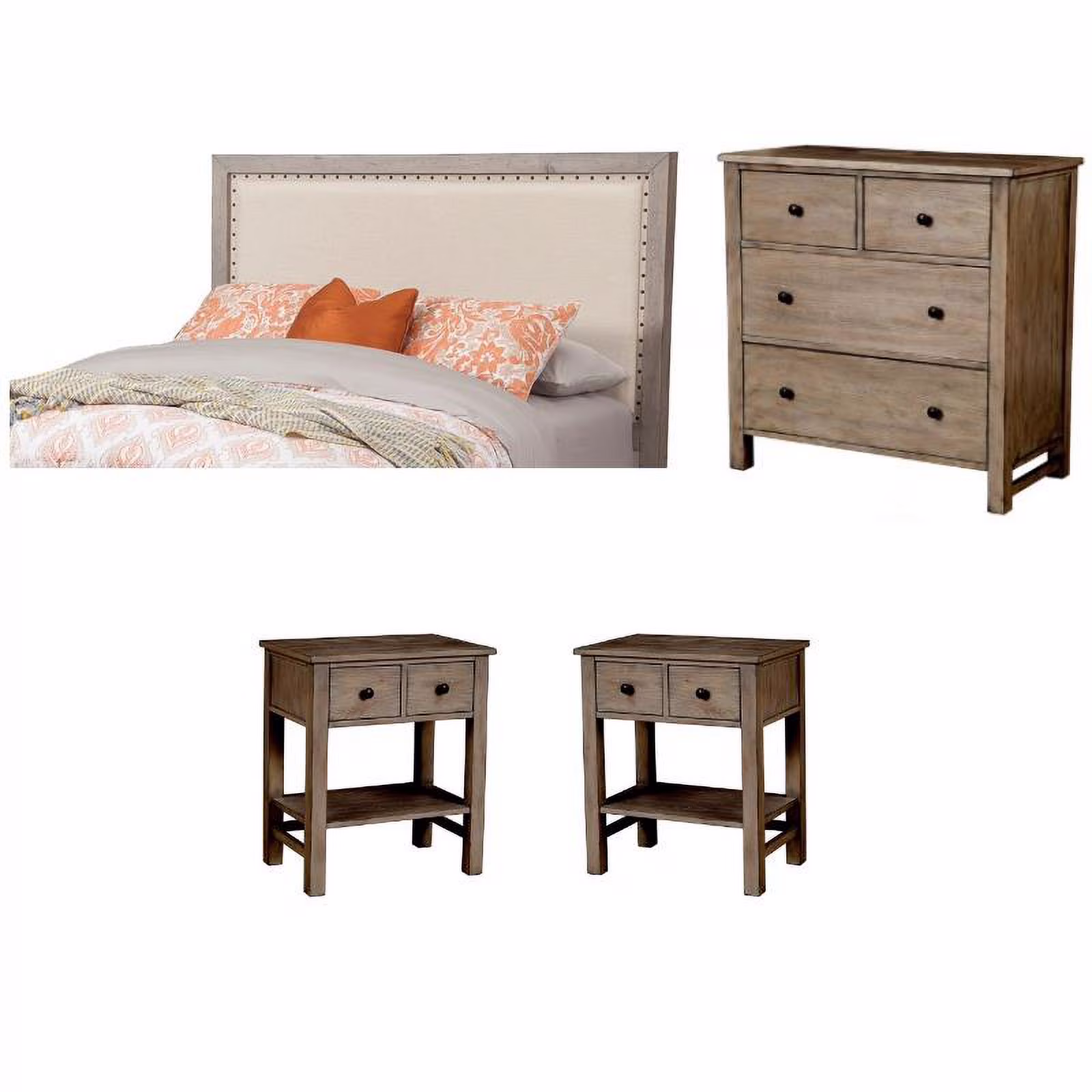 Home Square 4-Piece Set with Classic Queen Headboard & Chest & 2 Nightstands