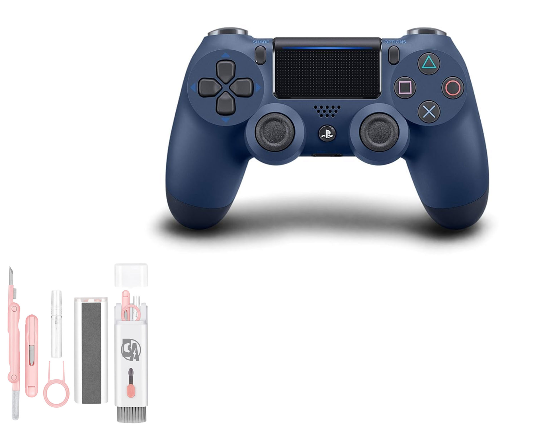 Sony Dual Midnight Blue Gaming Controller PS4 Console With Cleaning Kit BOLT AXTION Bundle Like New