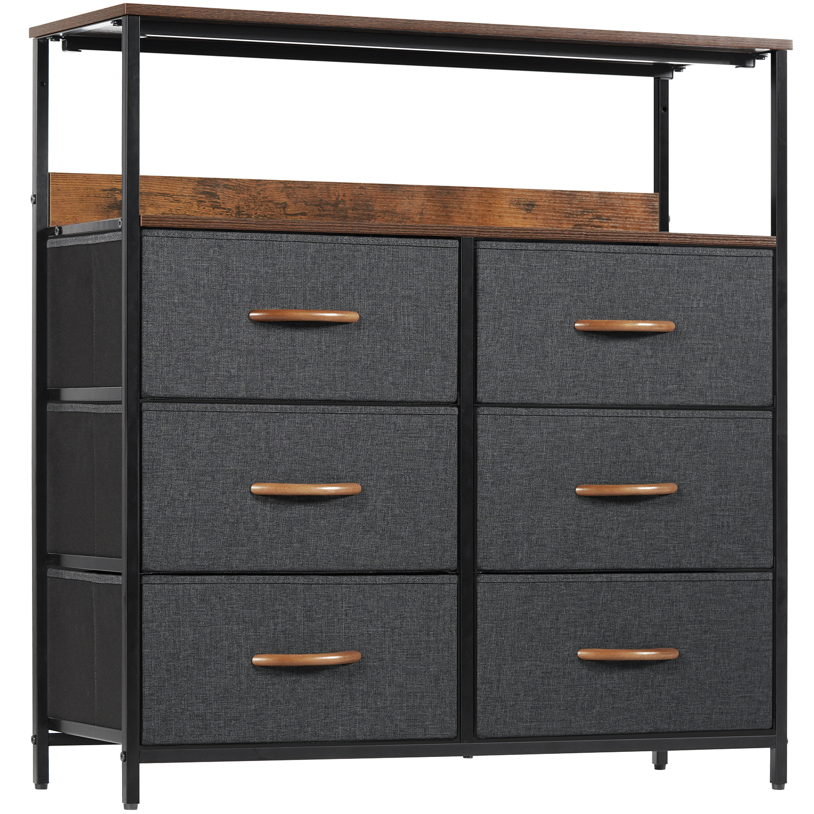 LYNCOHOME 6 Drawers Dresser for Bedroom, Dresser for Kids，Chest of Drawers, Charcoal Finish