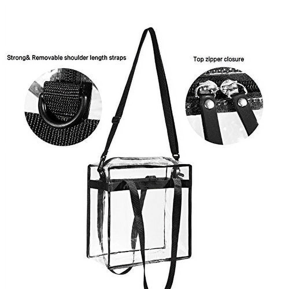 BAGAIL Clear bags Stadium Approved Clear Tote Bag with Zipper Closure Crossbody Messenger Shoulder Bag with Adjustable Strap(12 Inch X 12 Inch X 6 Inch,Black)