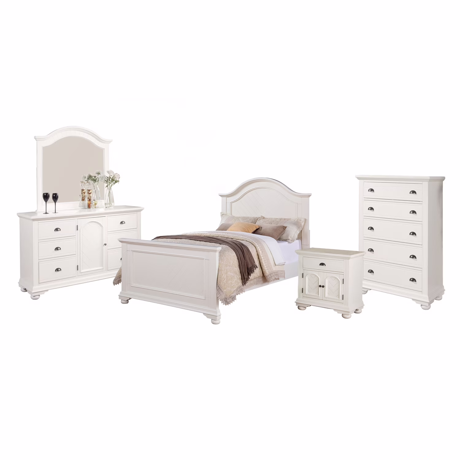 Picket House Furnishings Addison 5 Piece Full Bedroom Set in White