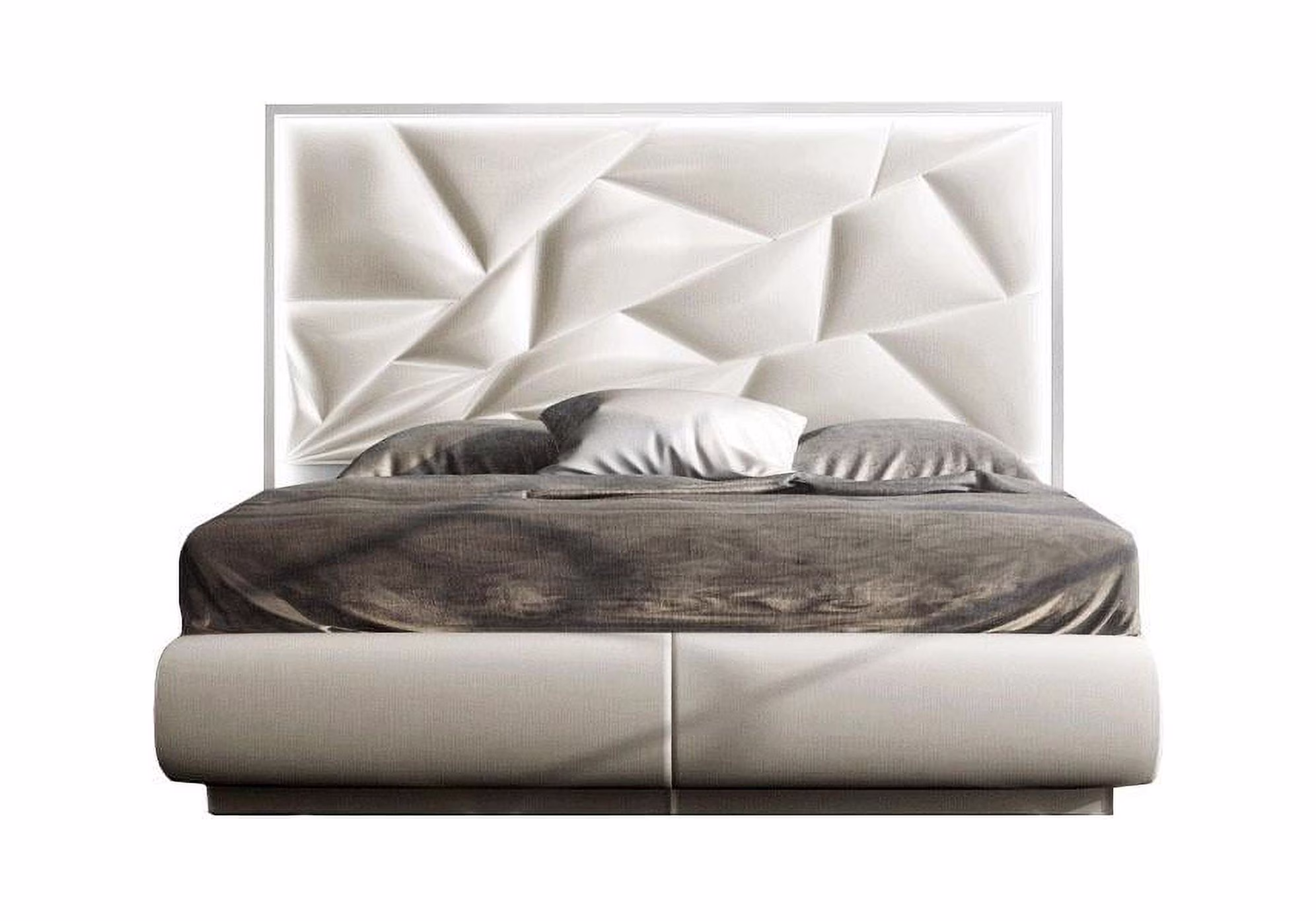 White Finish Futuristic Queen Size Bed Modern Made in Spain Soflex Kiu