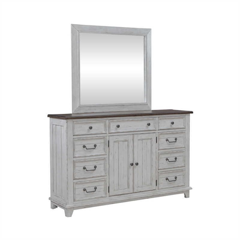 River Place 9 Drawer Dresser & Mirror - Riverstone White