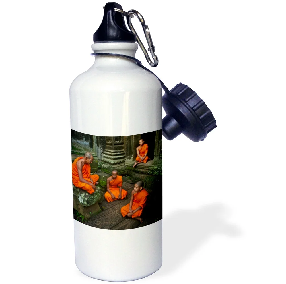 3dRose Four Orange, Green Theravada Buddhists talking at Ta Prohm Jungle Temple - Straw Water Bottle, 21-ounce