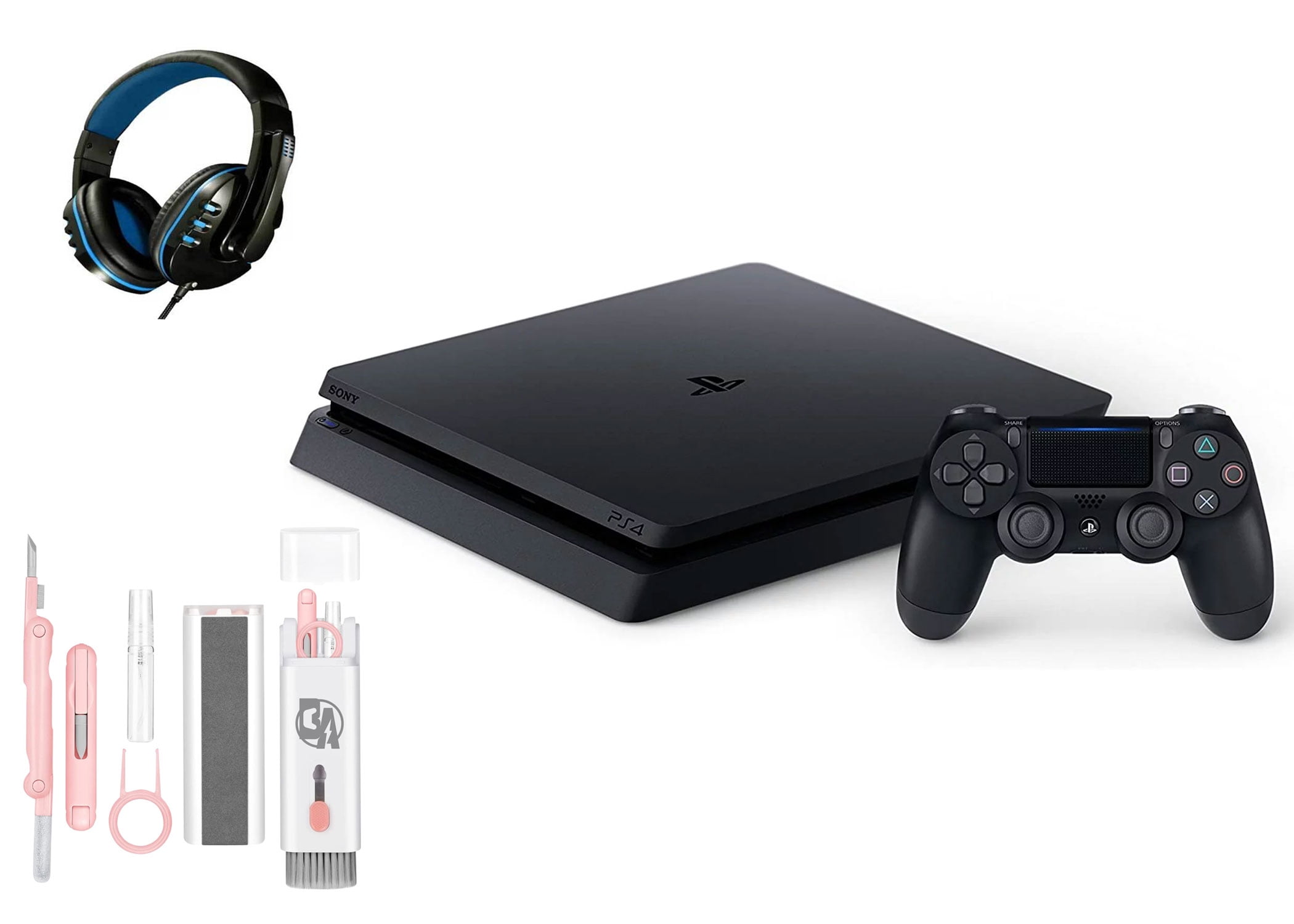 Sony 2215B PlayStation 4 Slim 500GB Gaming Console Black, Headset With BOLT AXTION Cleaning Kit Bundle Like New