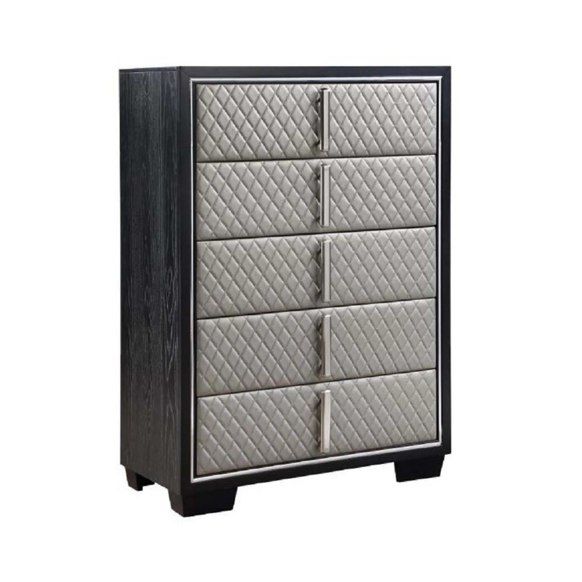 Benjara  54 x 18 x 38 in. Fiz 5 Drawers Tall Dresser Chest with Quilted Silver Faux Leather, Black