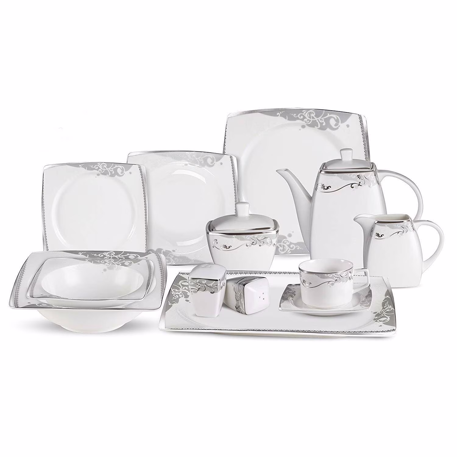 Lorren Home Trends 57 Piece Dinnerware Set-Bone China Service for 8-Belle