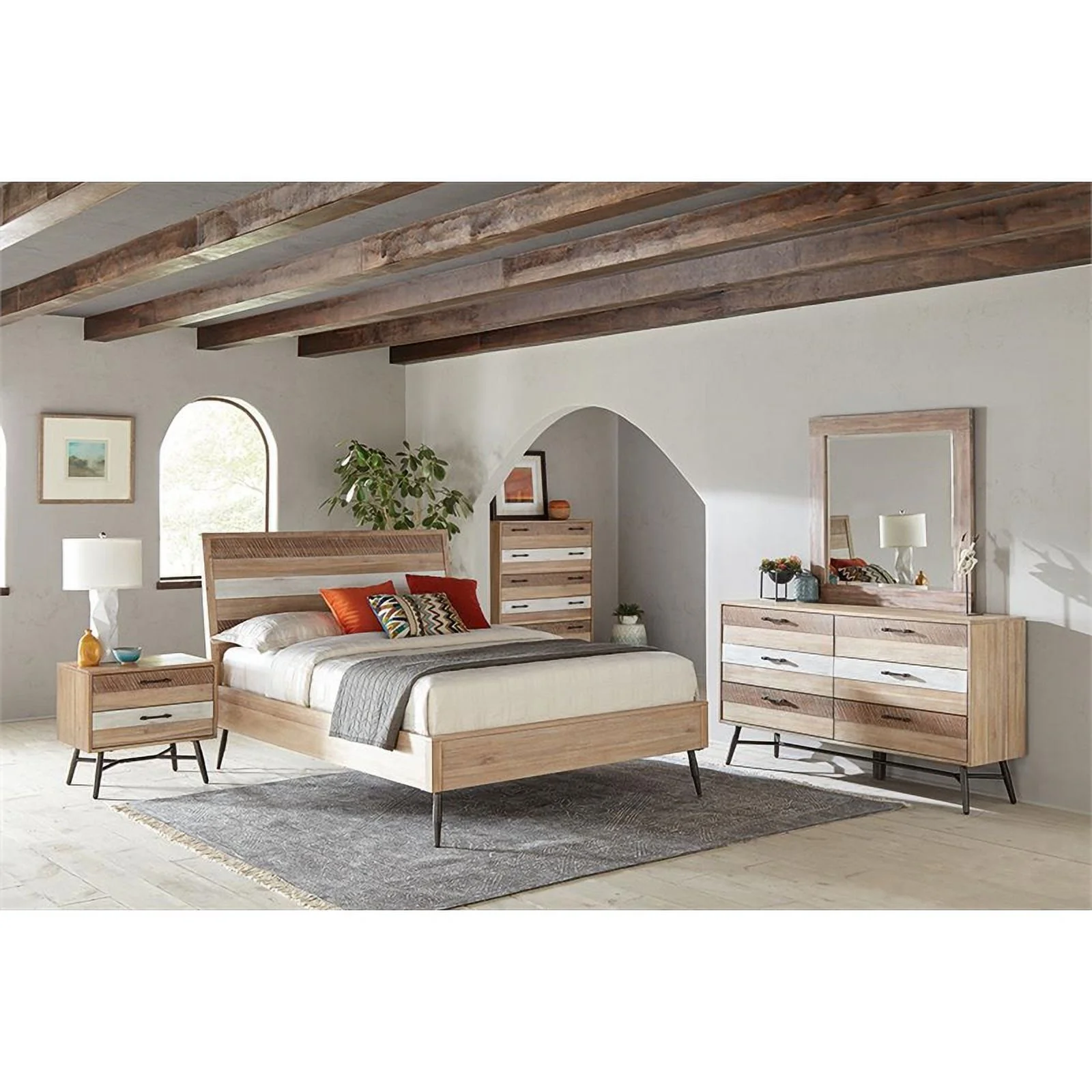 Pemberly Row Farmhouse Wood Queen Platform Bed in Brown Finish