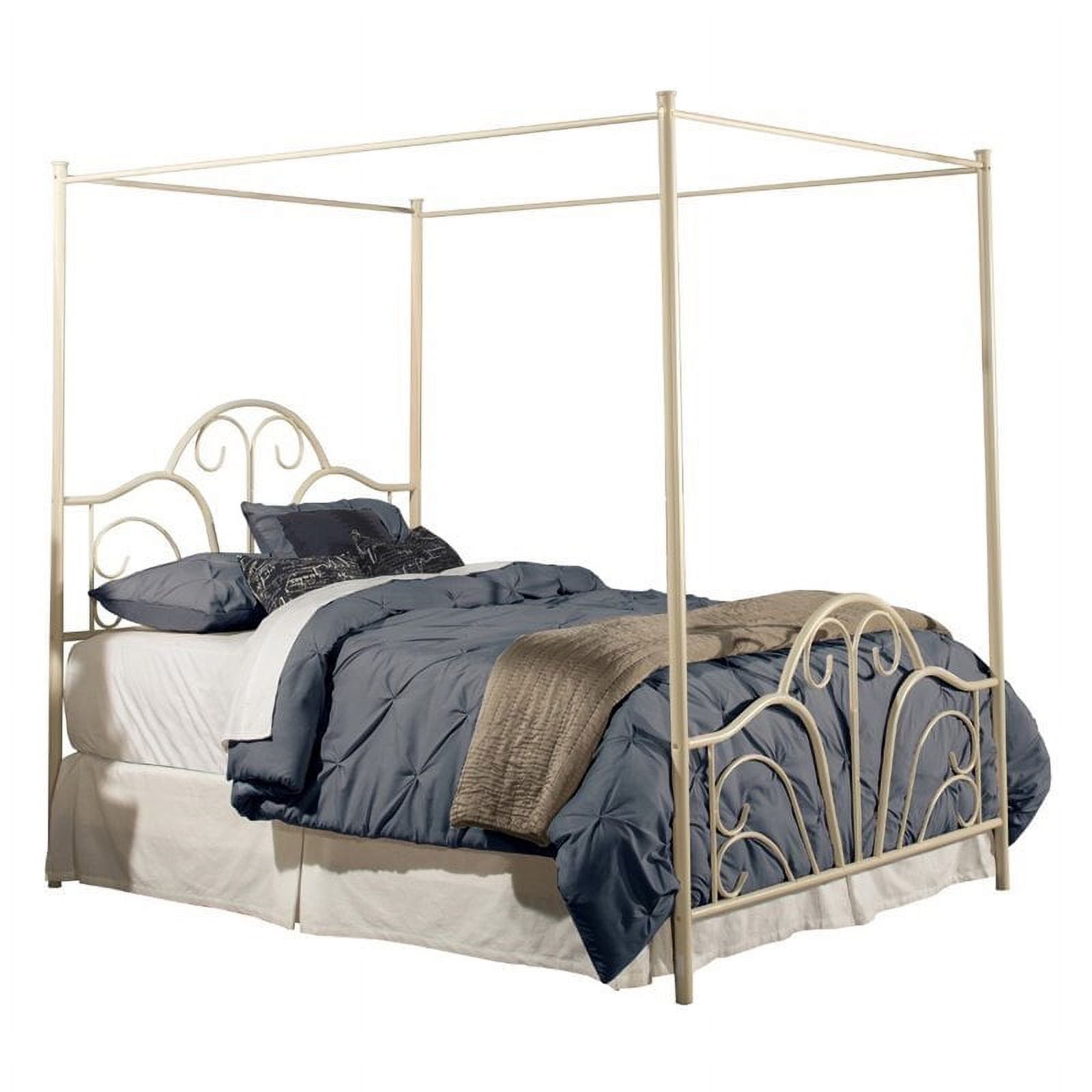 Bowery Hill Traditional Tubular Steel Metal Queen Canopy Bed in Cream