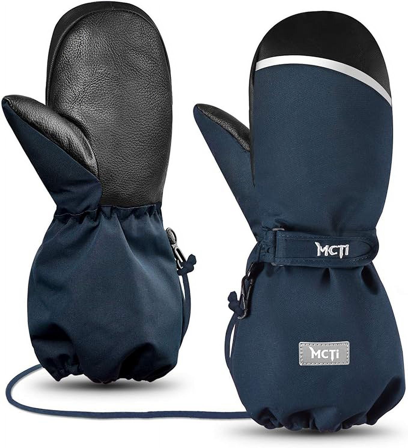 MCTi Kids Mittens Waterproof Winter Ski Warm Sherpa Lined Long Cuff with String