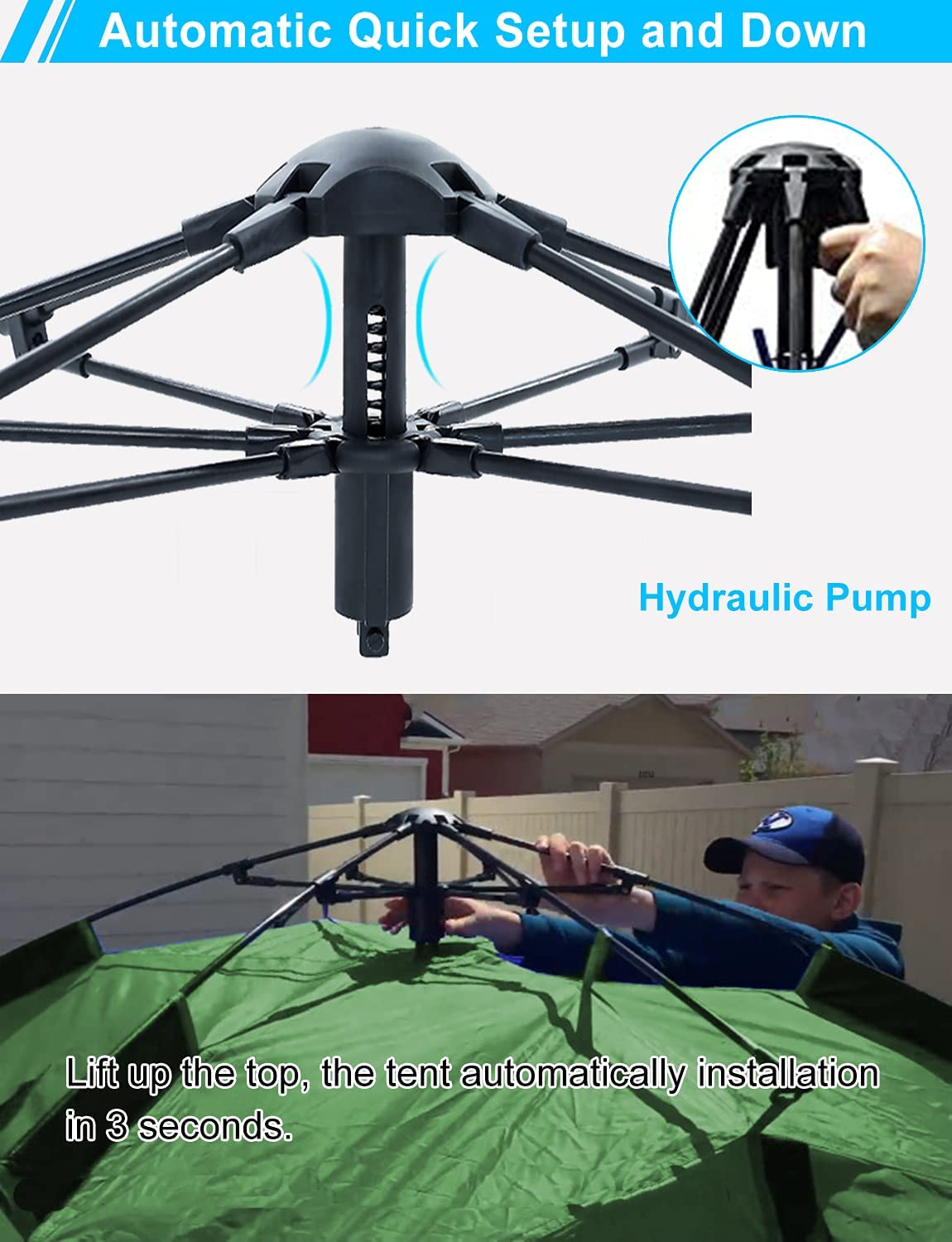 Pop Up Tents for Camping 3-4 Person Automatic Setup - KANCOKIT [2 in 1 Design] Double Layer Waterproof Instant Popup Tent - [2 Doors] Quick Easy Set Up Family Tent Shelter Outdoor Gifts