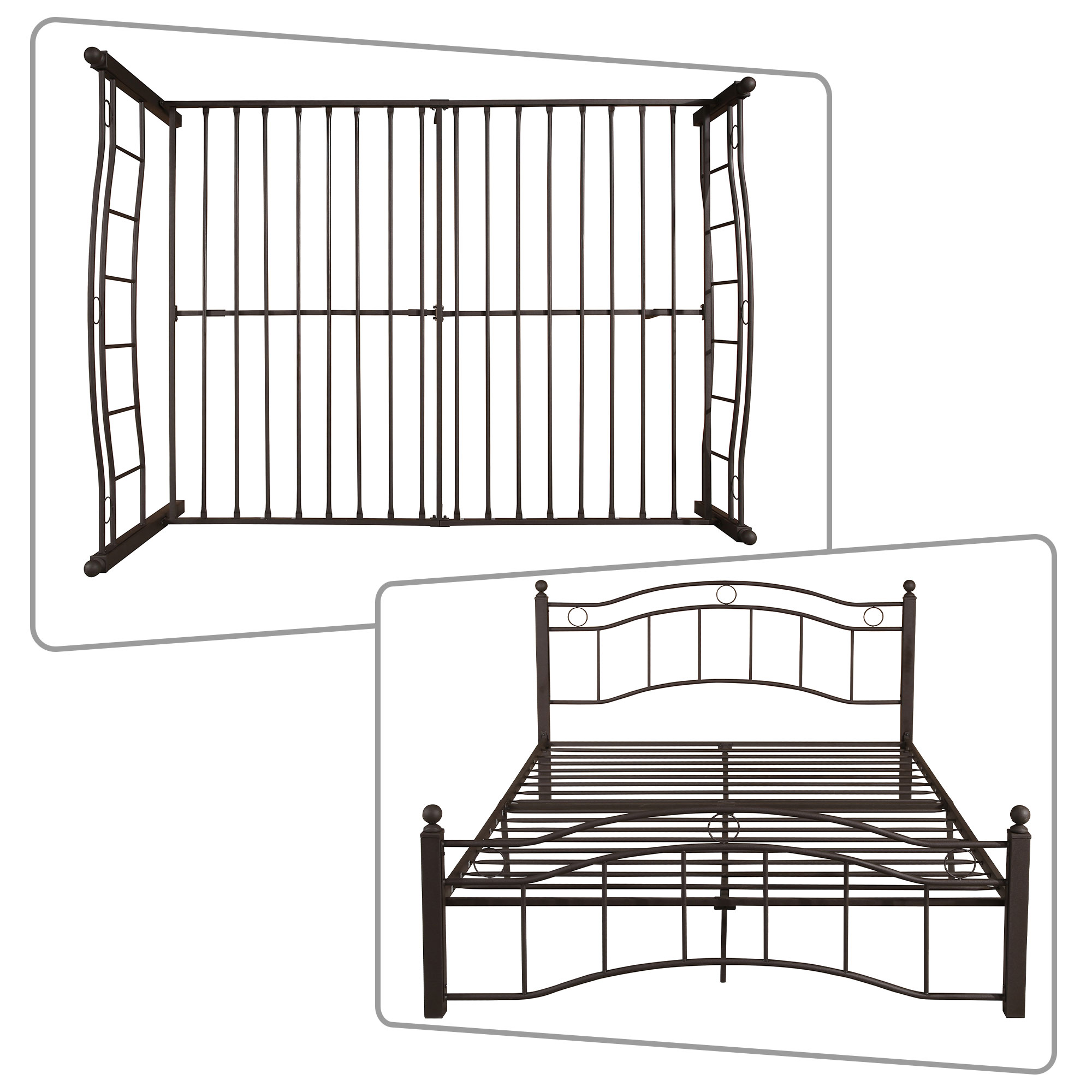 Vintage and Classic Style King Size Metal Frame Platform Bed with Headboard and Footboard, Bronze