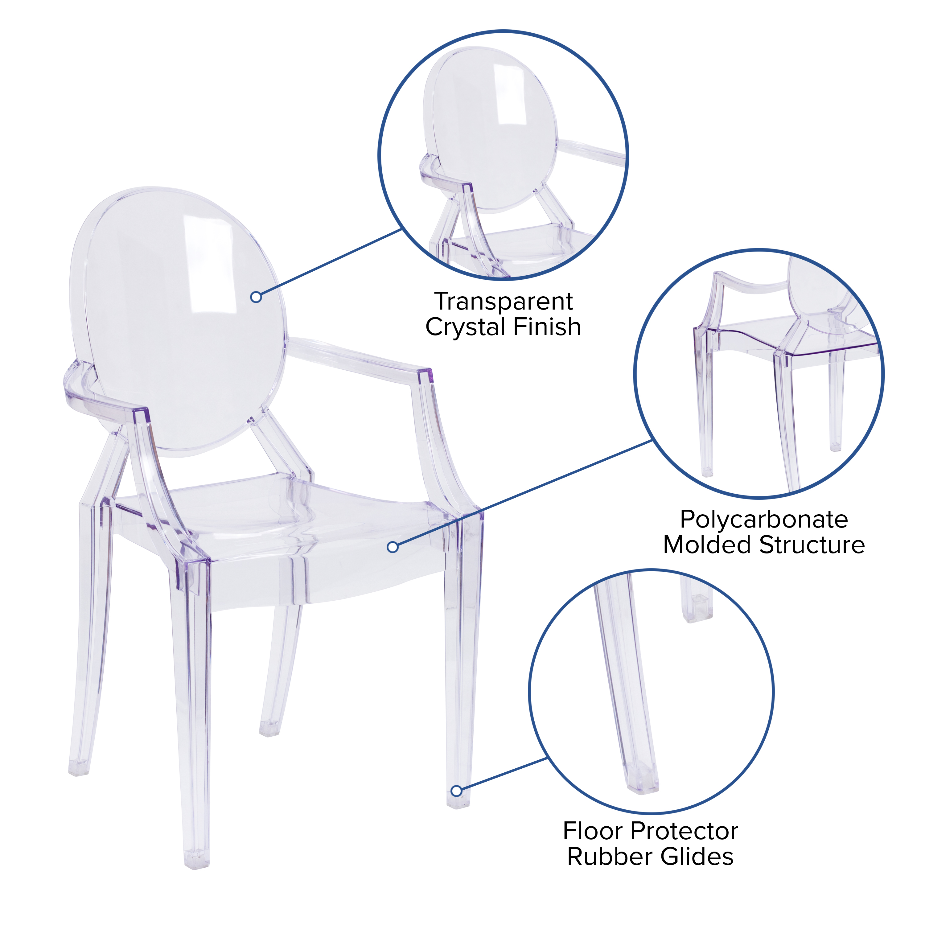 Flash Furniture Ghost Chair with Arms in Transparent Crystal