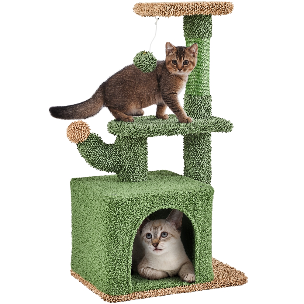 Topeakmart 29″ Height Cactus Cat Tree with Natural Sisal for Kittens, Green / Brown