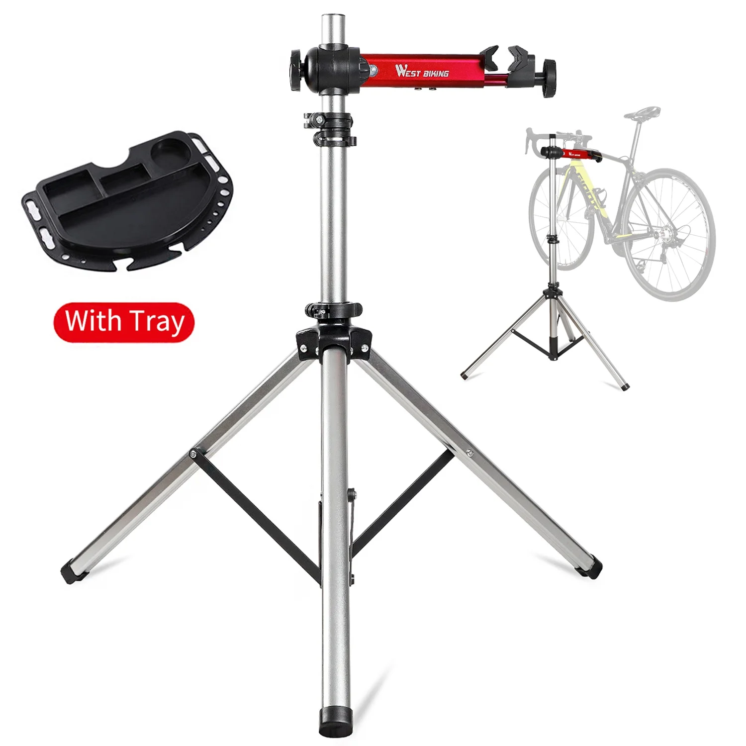 West Biking Adjustable Bike Repair Stand Bicycle Workstand with Tool Tray for Home Bicycle (Max 85 Lbs Load)