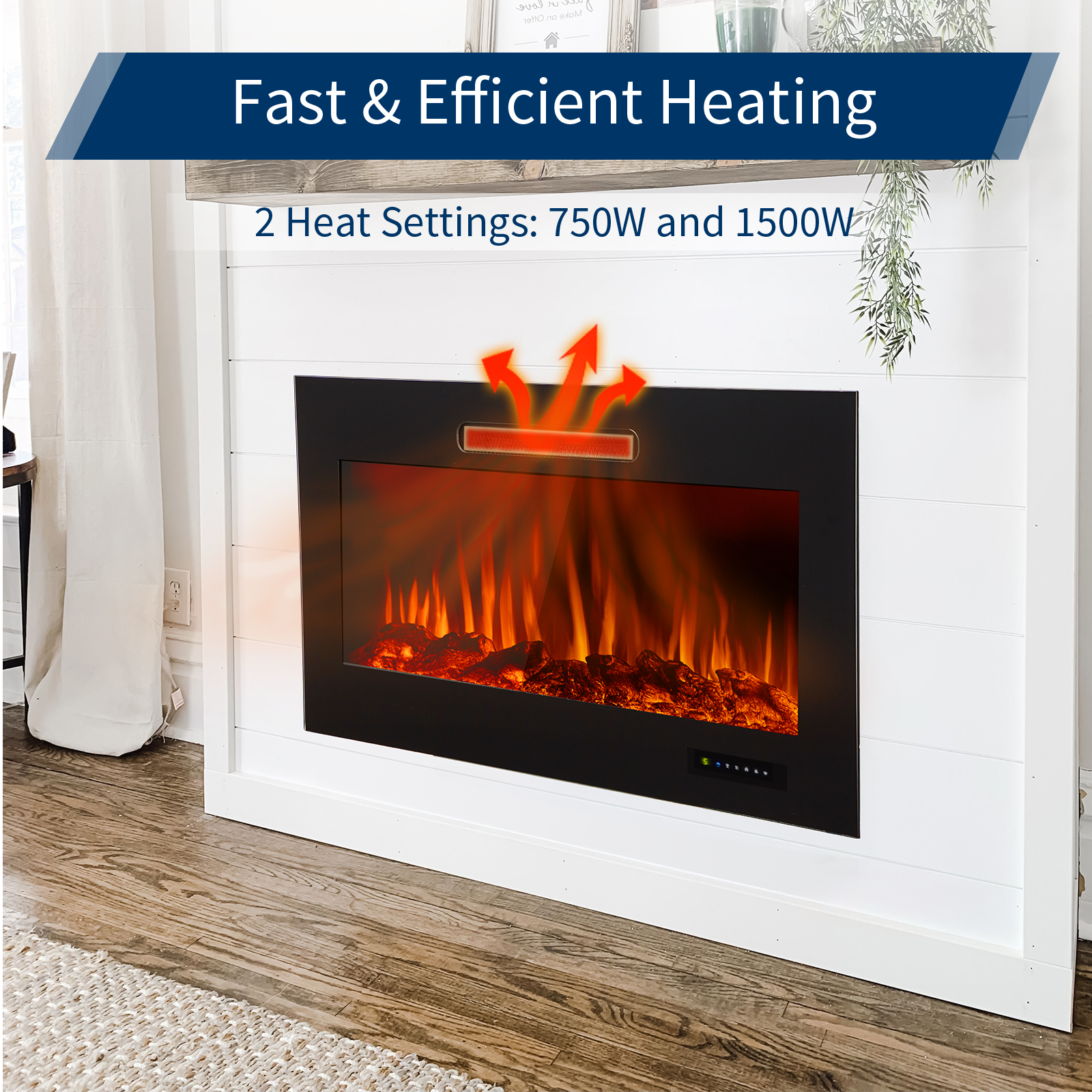 Danrelax 36'' Recessed Mounted Electric Fireplace Insert, 750/1500W