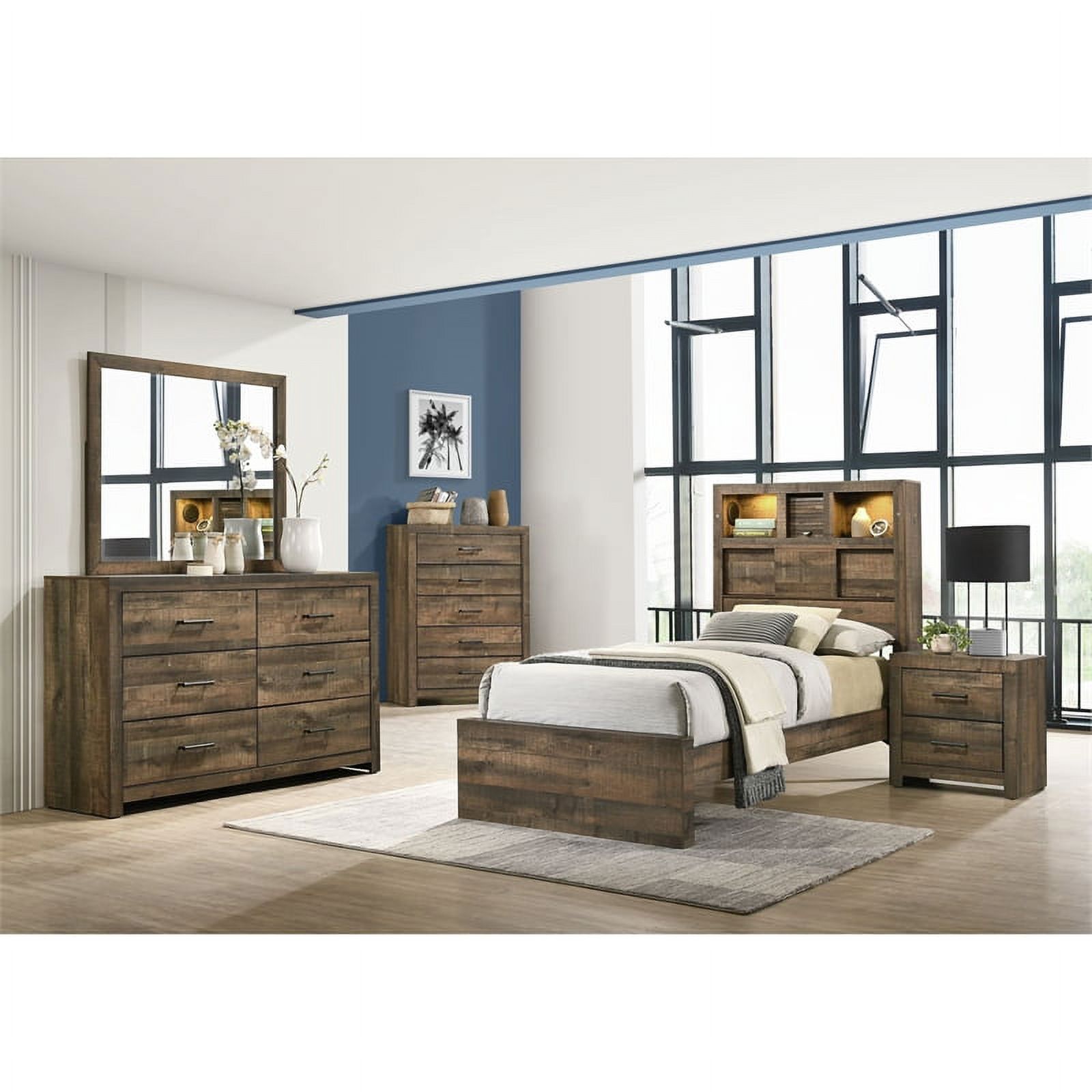 Beckett Twin Bookcase Panel 4PC Bedroom Set with Bluetooth