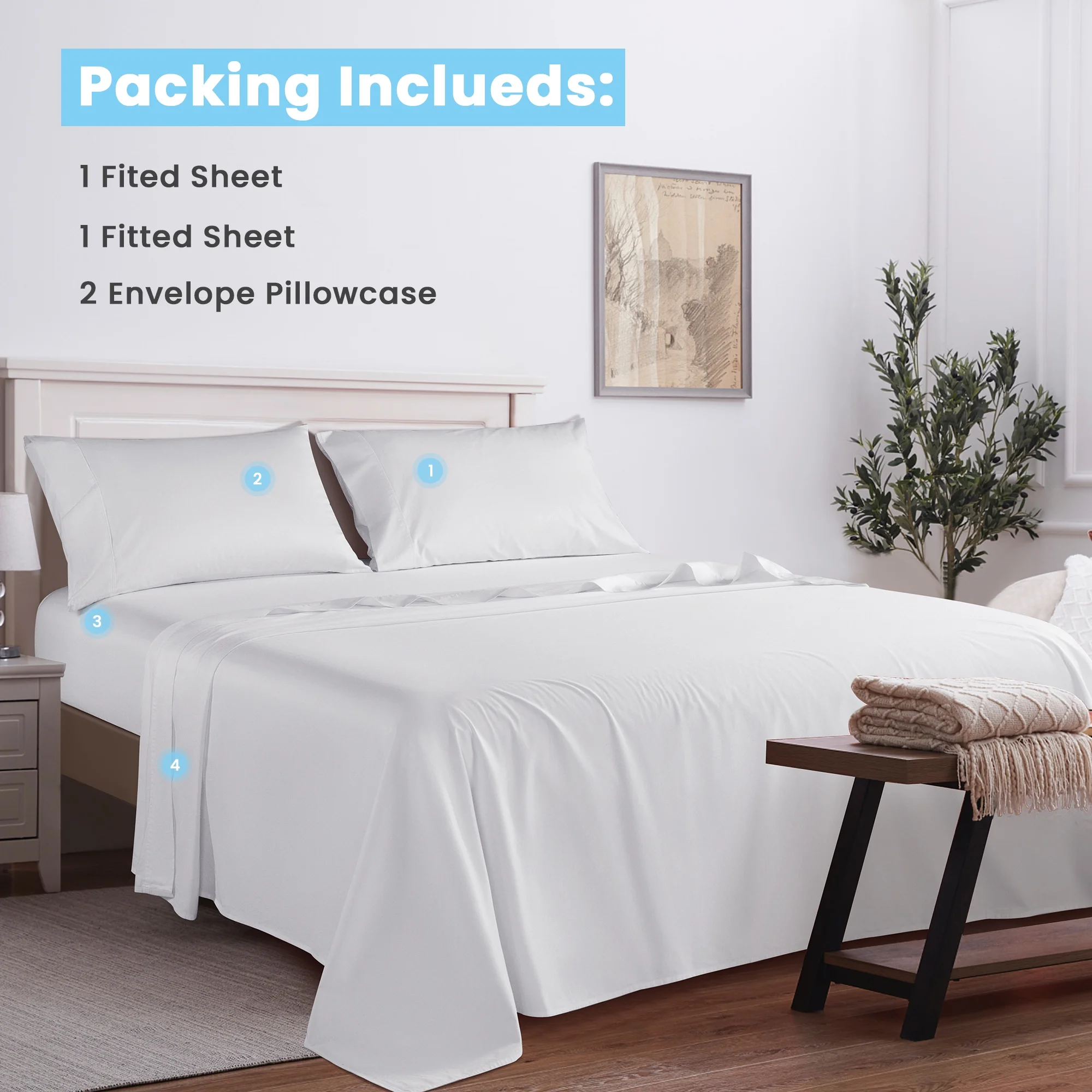 Shilucheng 100% Egyptian Cotton Cooling Bed Sheet Set, 1200 Series Luxury Percale Sheets Set, 16