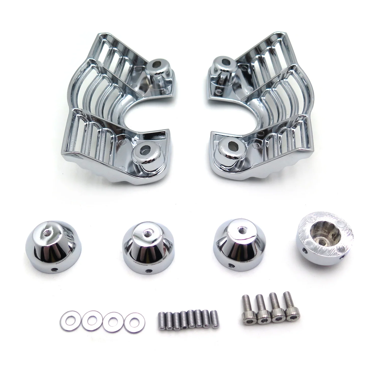 HTTMT- Chrome Slotted Finned Spark Plug Head Bolt Covers Compatible with Harley Touring Part Electra Glides Street Glide Road Kings Trikes Road Glides FLT [P/N: MT454]