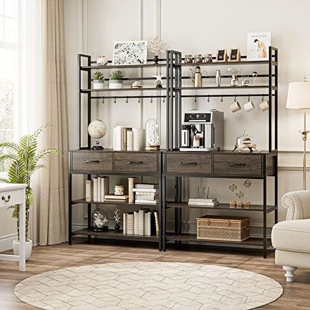 SPBOOMlife Industrial 5-Tier Kitchen Bakers Rack with 2 Drawers  Microwave Oven Stand with  Shelves and Hutch  Kitchen  with   Coffee  for Living Room  Home Office  Gold White