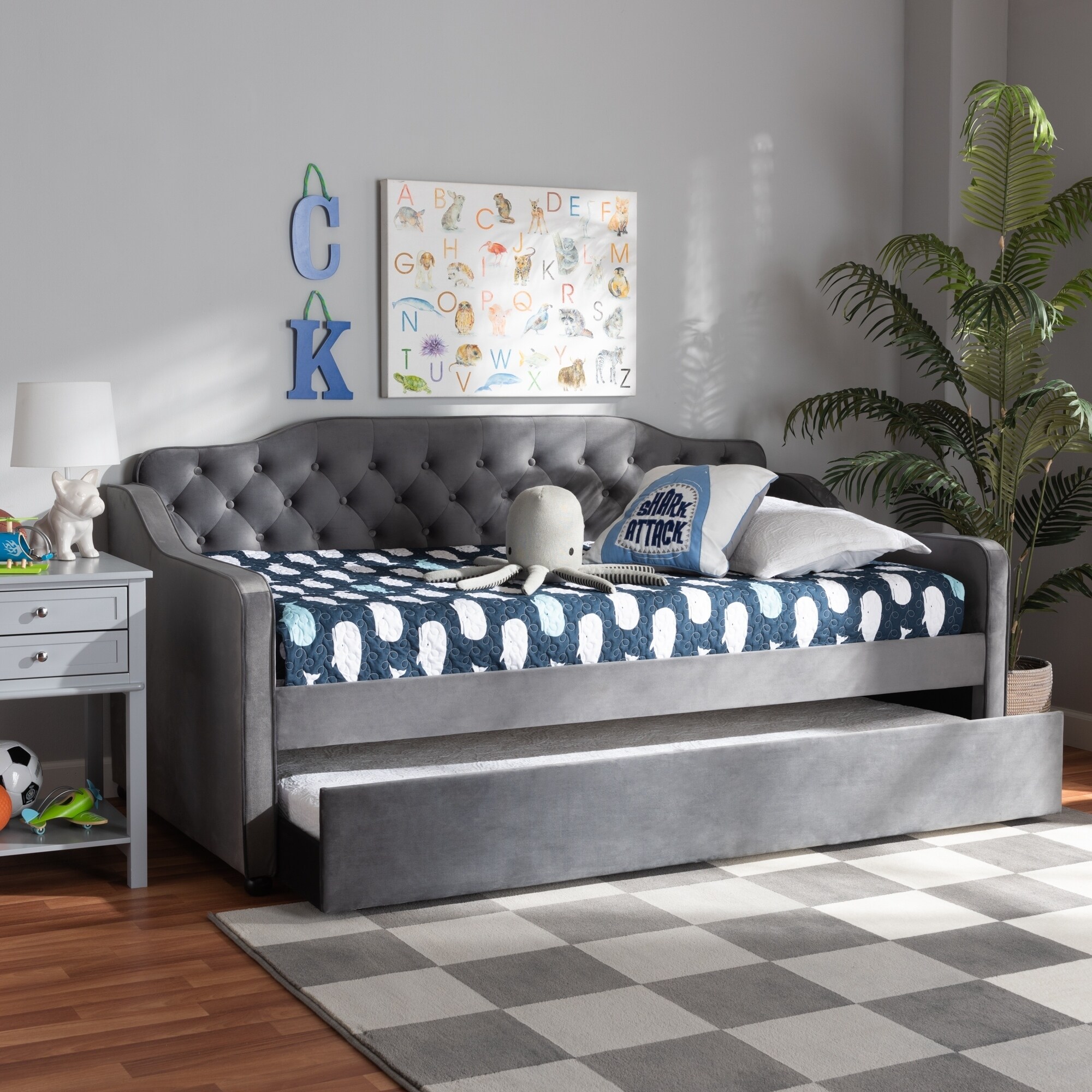 Baxton Studio Freda Traditional and Transitional Upholstered Daybed with Trundle Blue