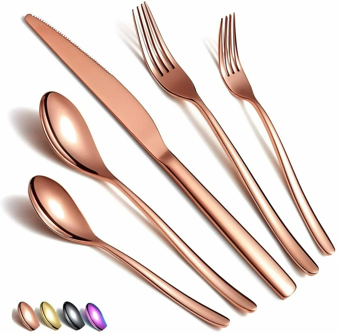 Just Houseware Rose Gold Silverware Set 20 Pieces, Stainless Steel Flatware Set, Titanium Plating Cutlery Set, Knives Forks Spoons Service for 4