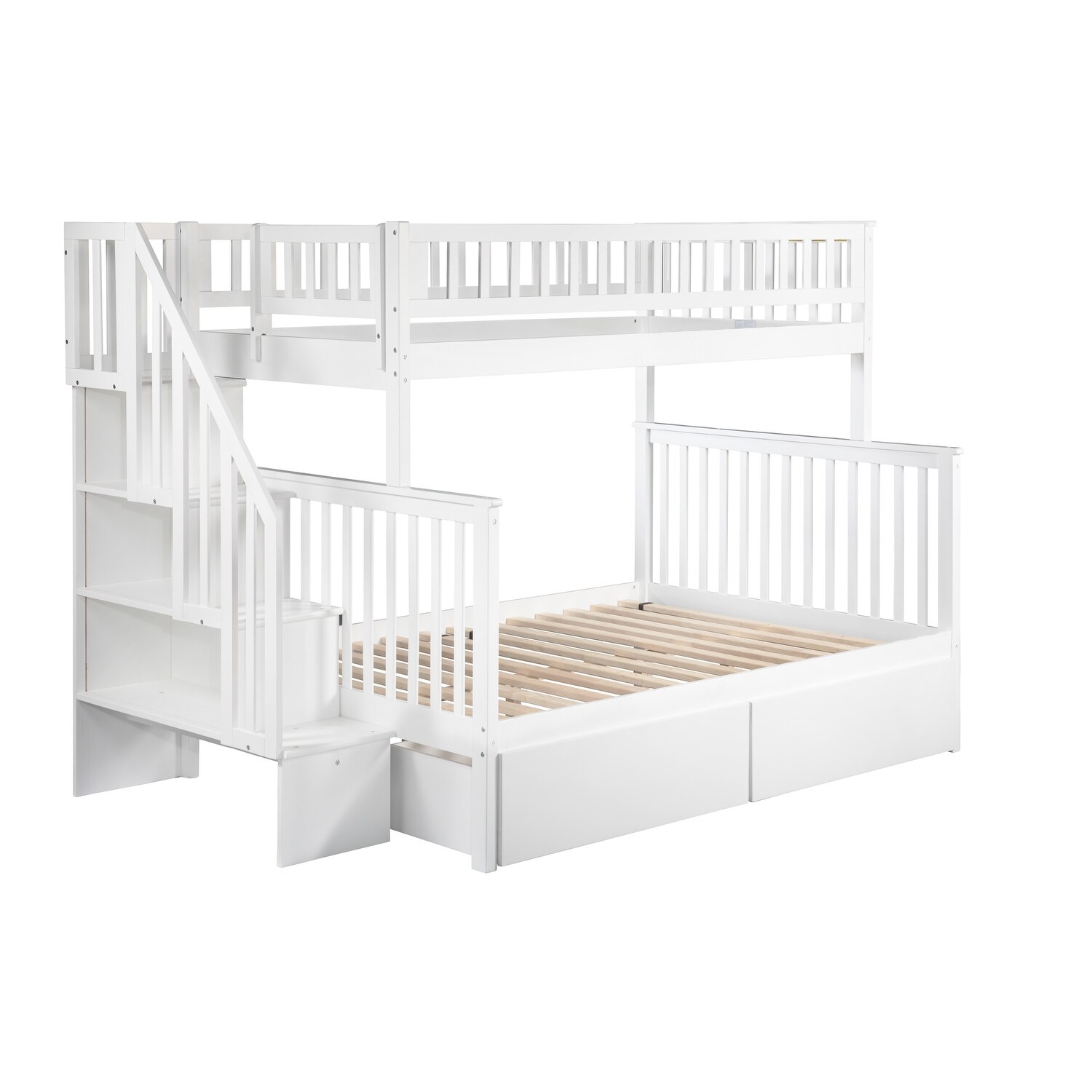 AFI Woodland Staircase Bunk Bed Twin over Full with 2 Drawers in White