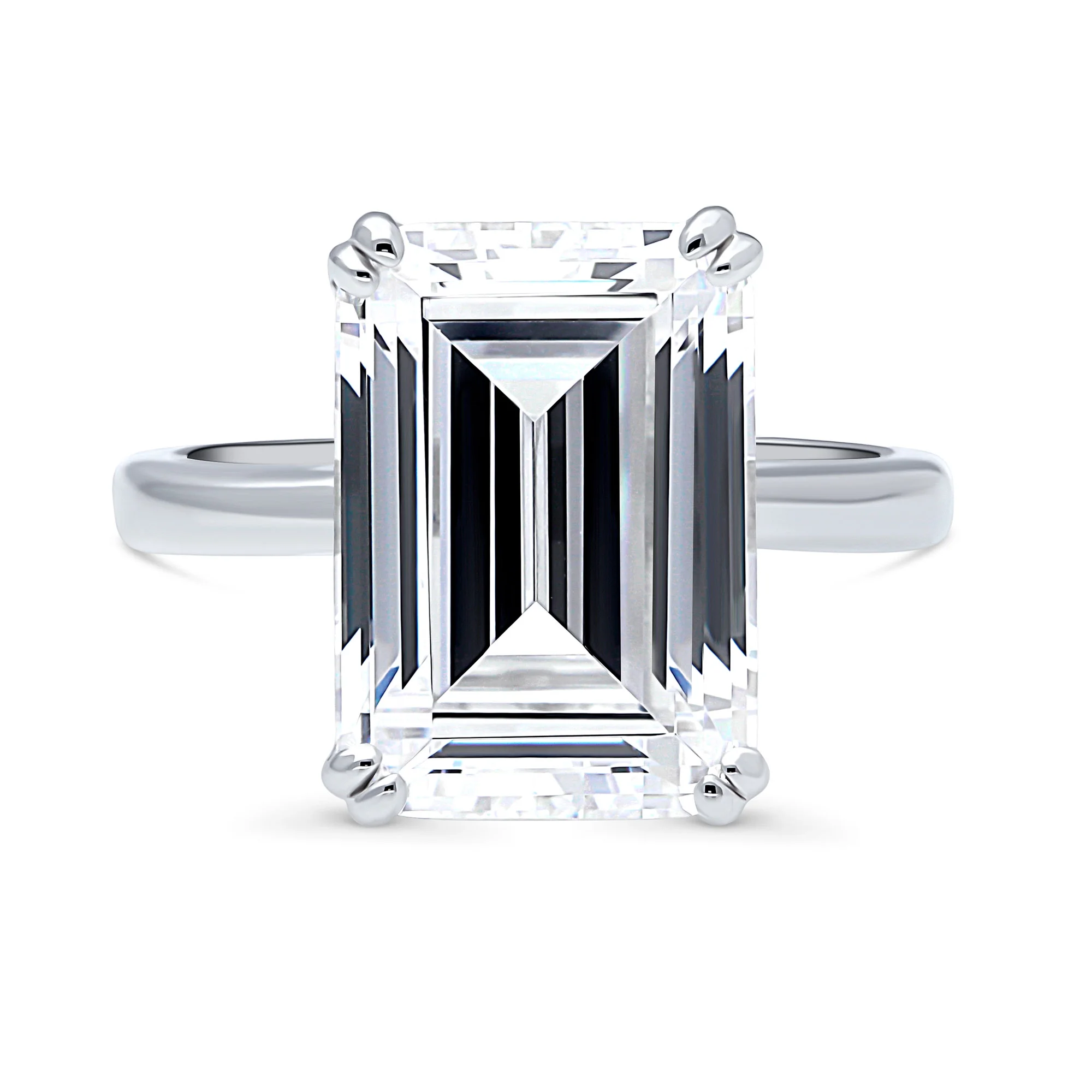 BERRICLE Sterling Silver Solitaire Wedding Engagement Rings 8.5 Carat Emerald Cut Cubic Zirconia CZ Statement Cocktail Ring for Women, Rhodium Plated Size 9