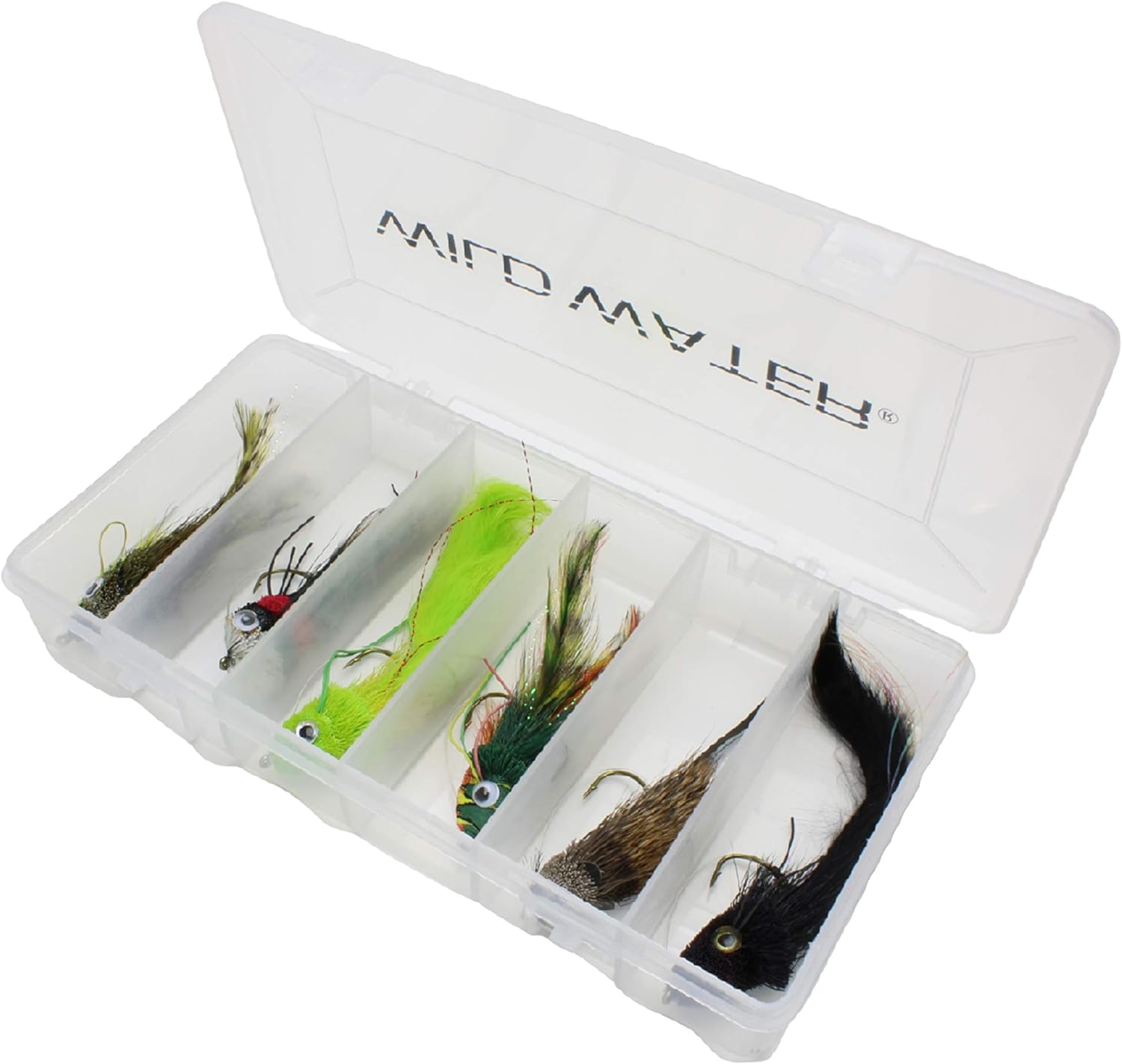 Fly Fishing 6 Top Water Deer Hair Fly Assortment With Large Section Clear Fly Box For Bass, Trout, Pike